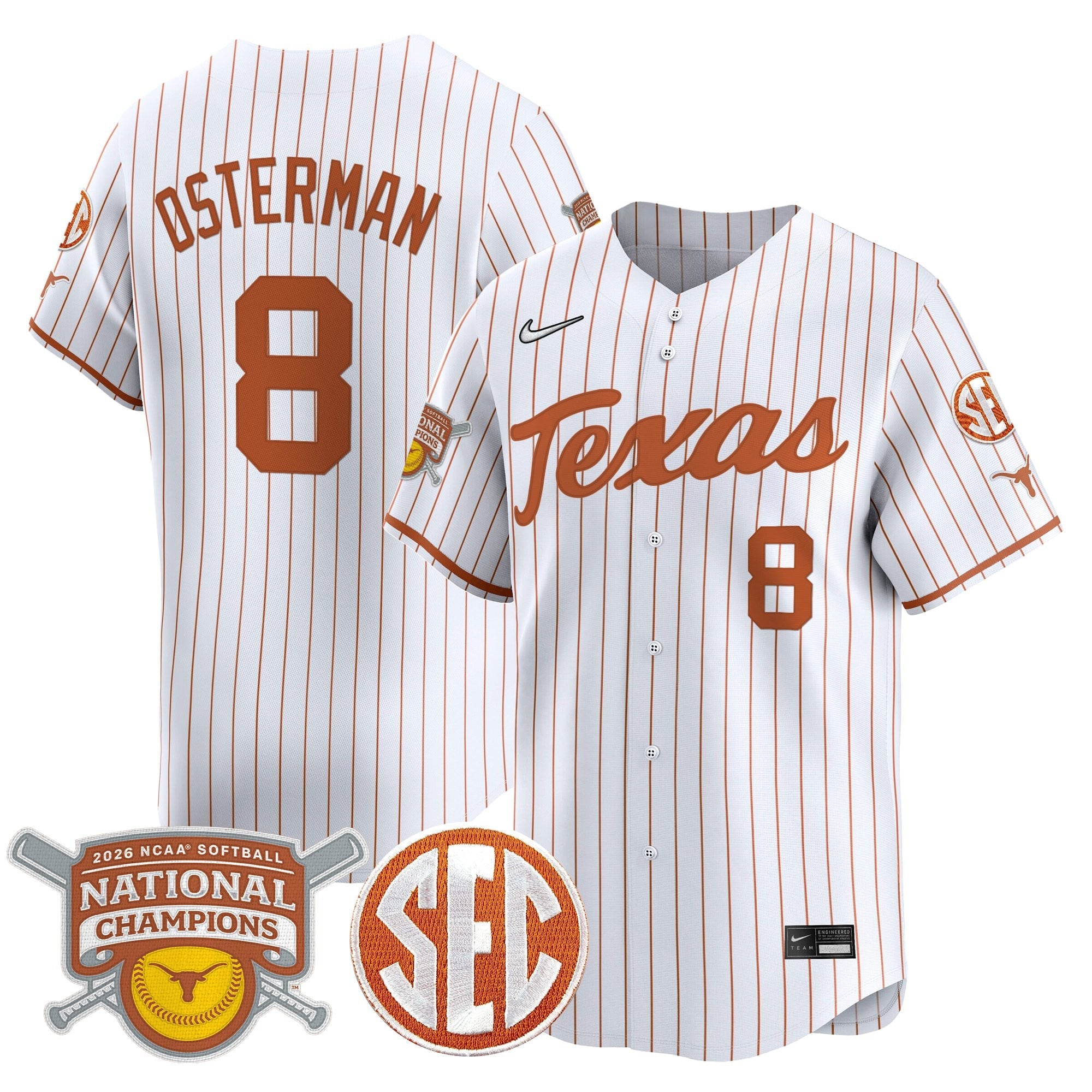 Men's size - Texas Longhorns 2026 Softball National Champions Vapor Premier Limited Jersey - All Stitched