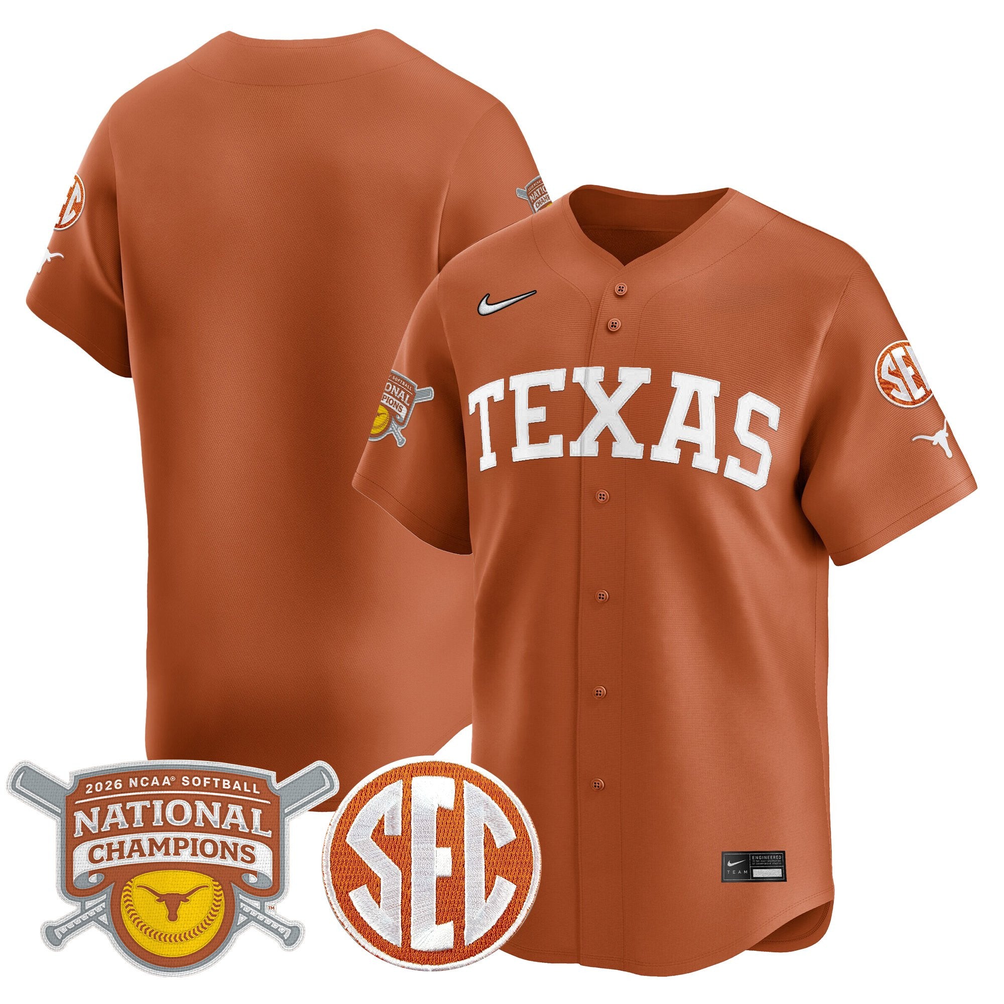Men's size - Texas Longhorns 2026 Softball National Champions Vapor Premier Limited Jersey - All Stitched