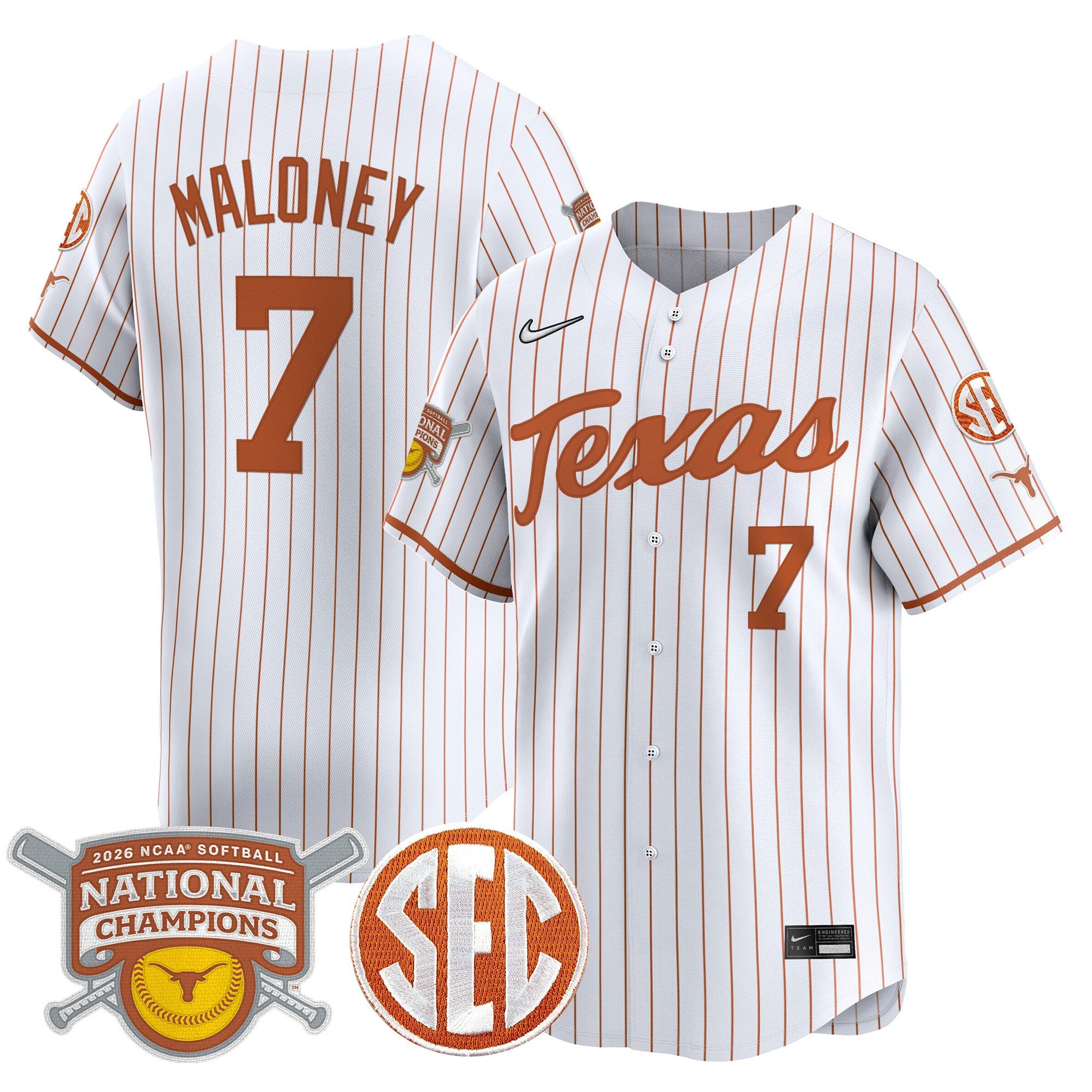 Men's size - Texas Longhorns 2026 Softball National Champions Vapor Premier Limited Jersey - All Stitched