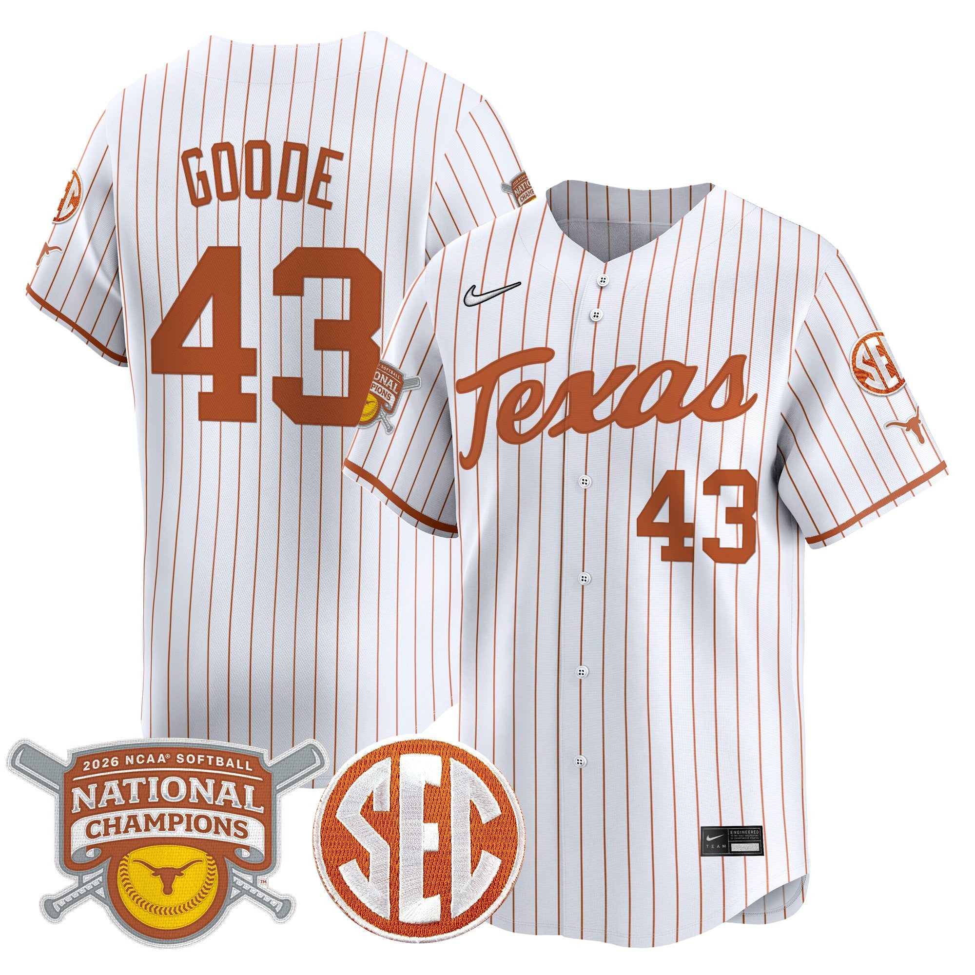 Men's size - Texas Longhorns 2026 Softball National Champions Vapor Premier Limited Jersey - All Stitched