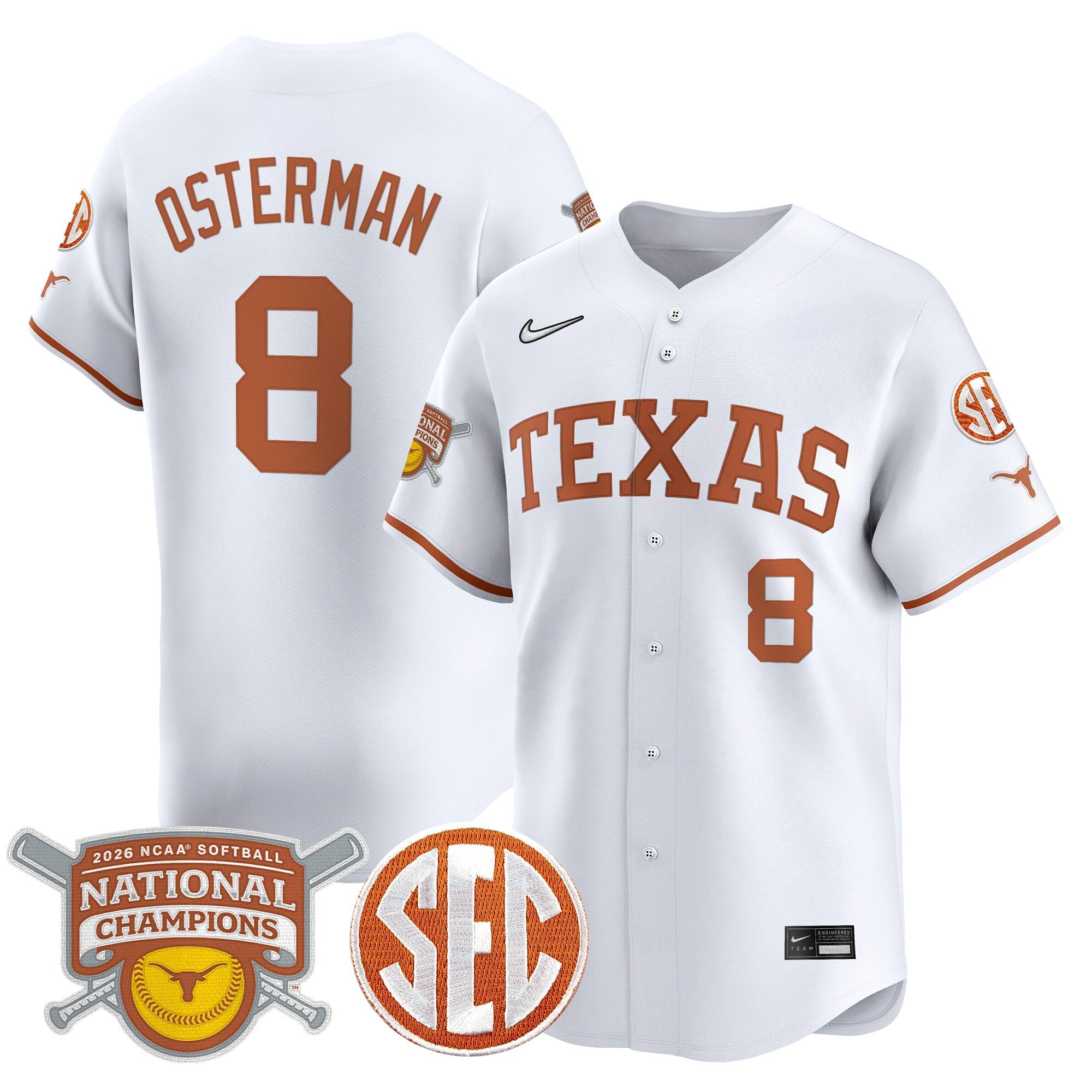 Men's size - Texas Longhorns 2026 Softball National Champions Vapor Premier Limited Jersey - All Stitched