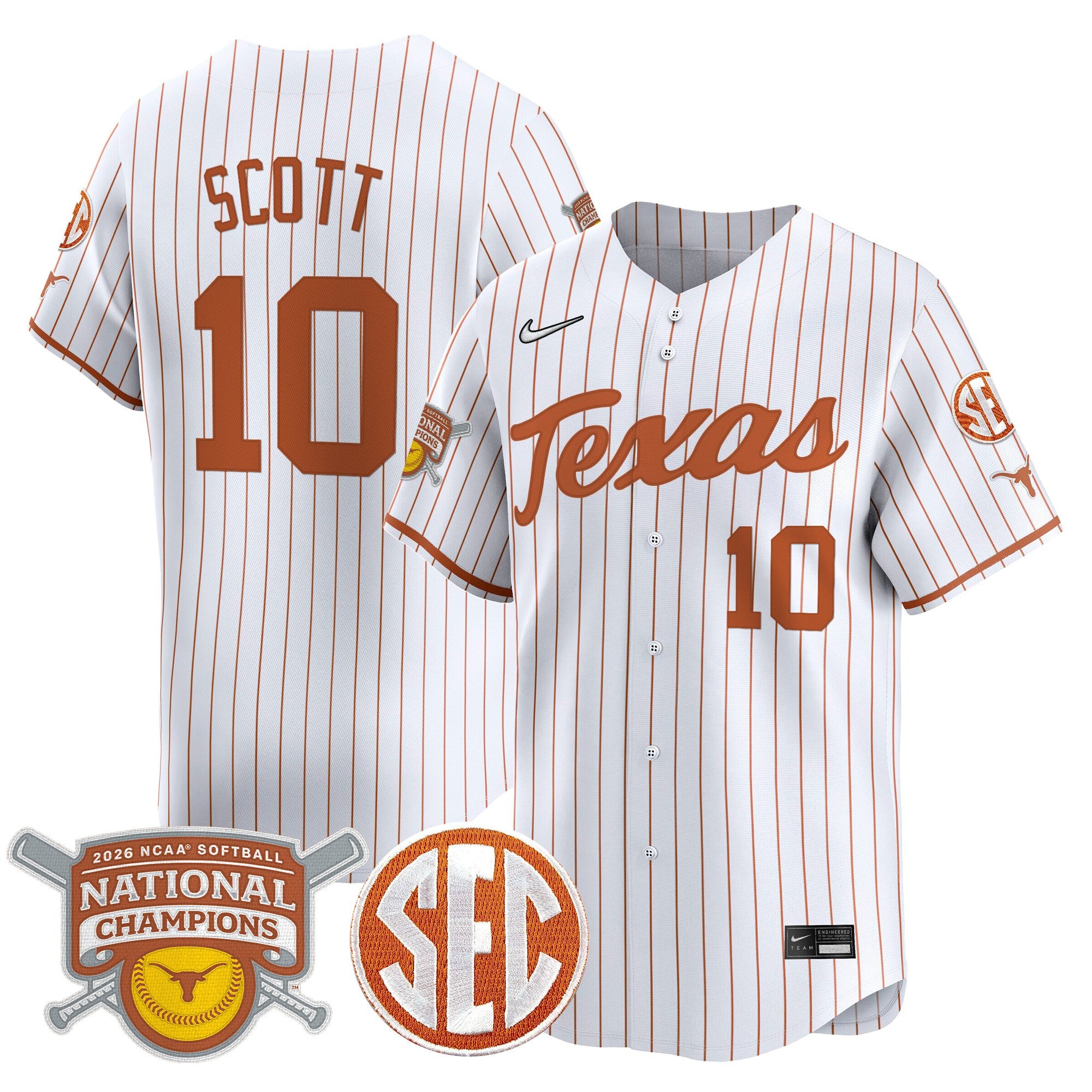 Men's size - Texas Longhorns 2026 Softball National Champions Vapor Premier Limited Jersey - All Stitched