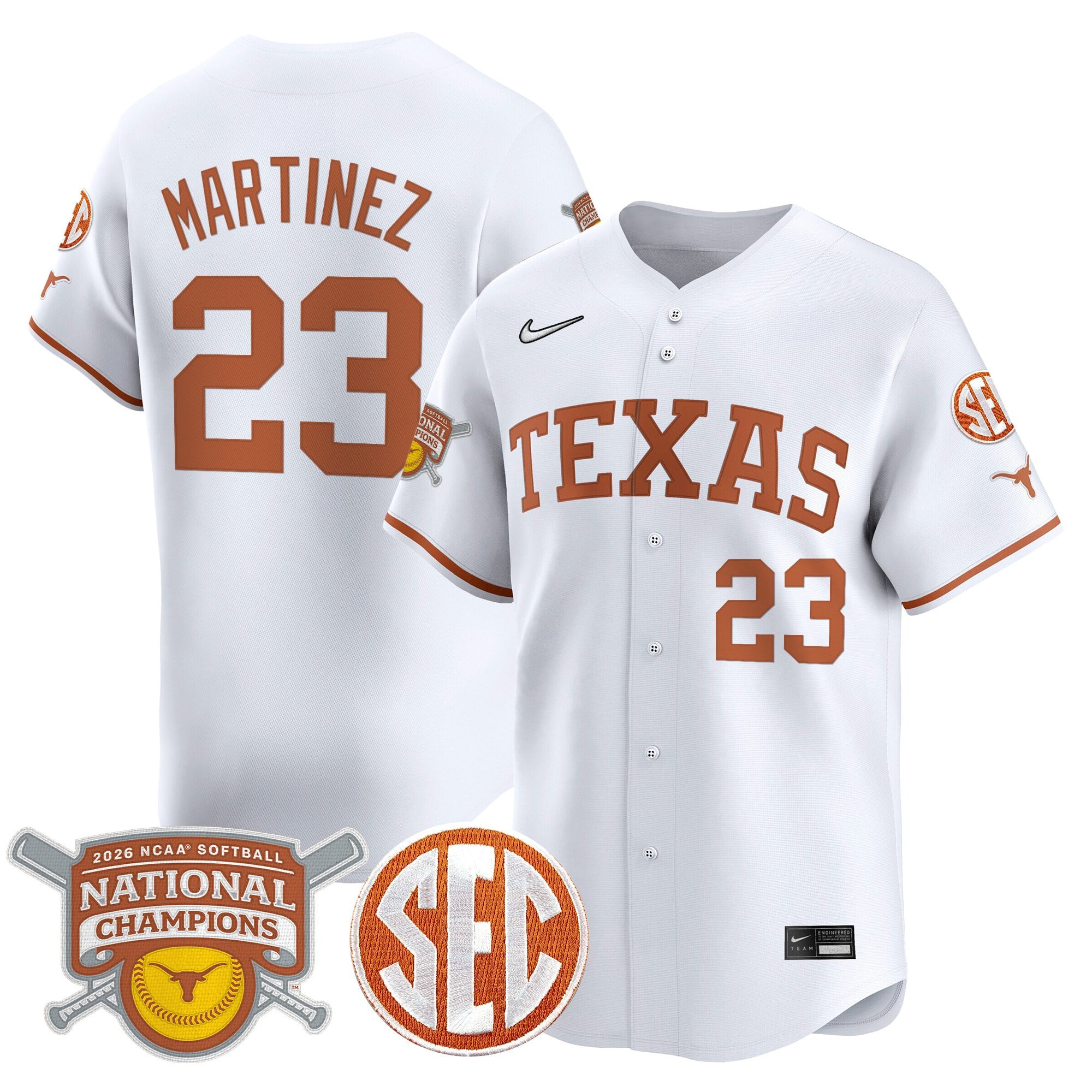Men's size - Texas Longhorns 2026 Softball National Champions Vapor Premier Limited Jersey - All Stitched