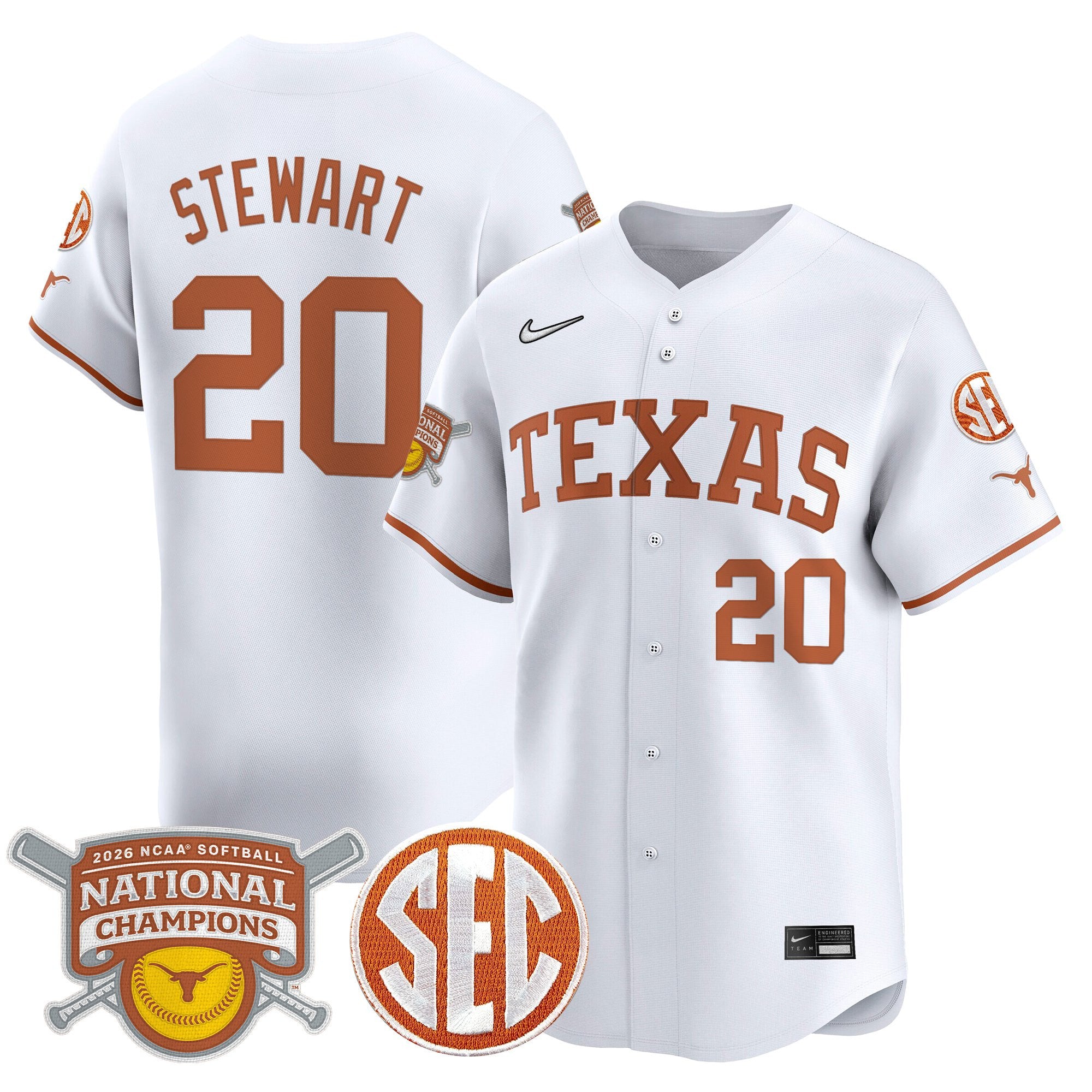 Men's size - Texas Longhorns 2026 Softball National Champions Vapor Premier Limited Jersey - All Stitched
