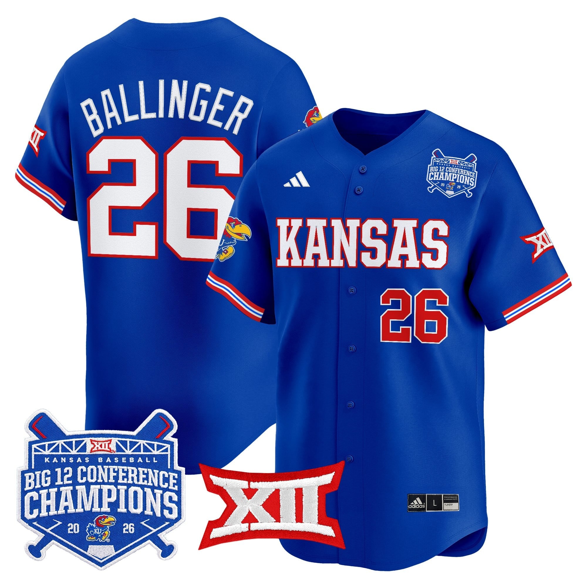 Men's Kansas Jayhawks Baseball Big 12 Conference Champions 2026 Vapor Premier Limited Jersey - All Stitched