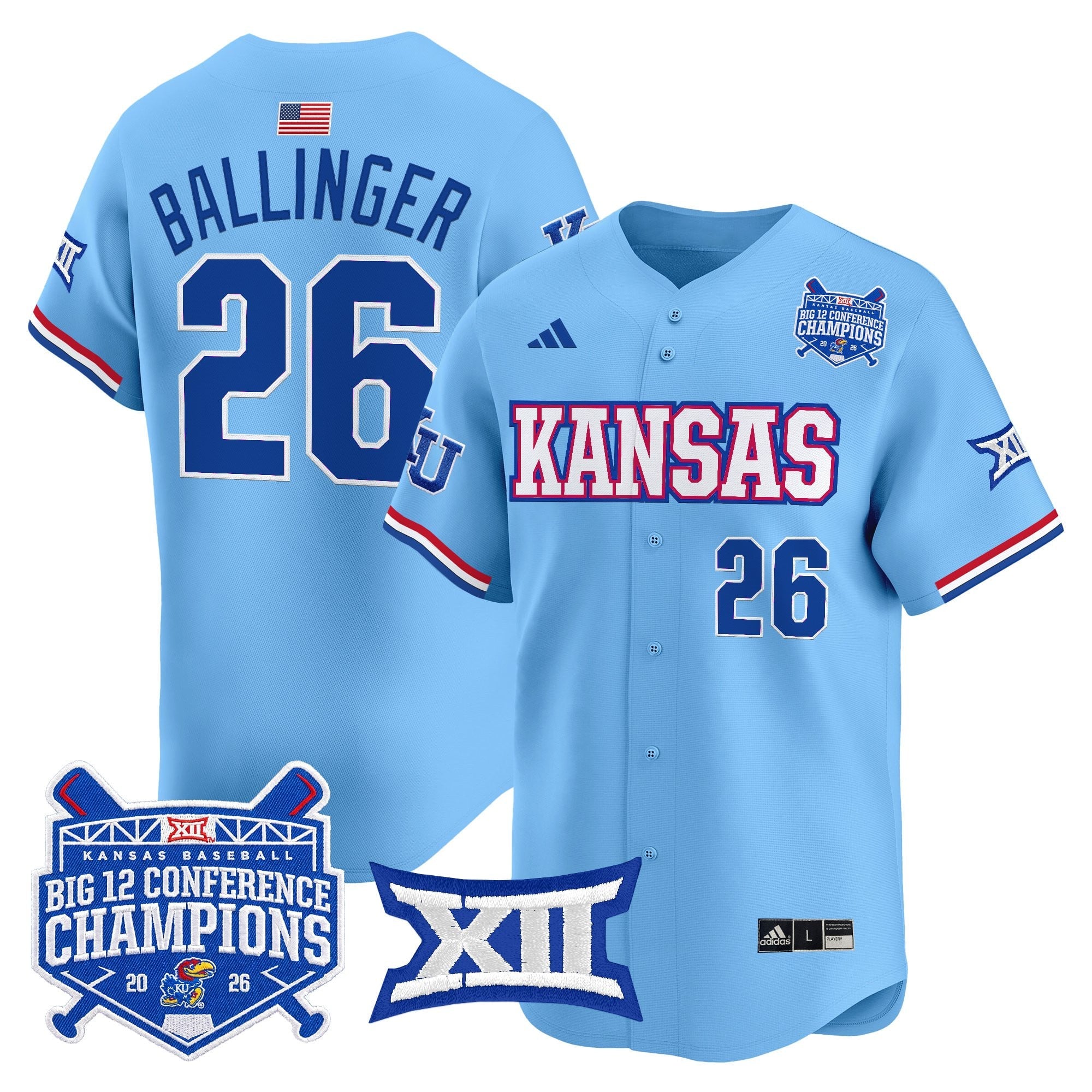 Men's Kansas Jayhawks Baseball Big 12 Conference Champions 2026 Vapor Premier Limited Jersey - All Stitched
