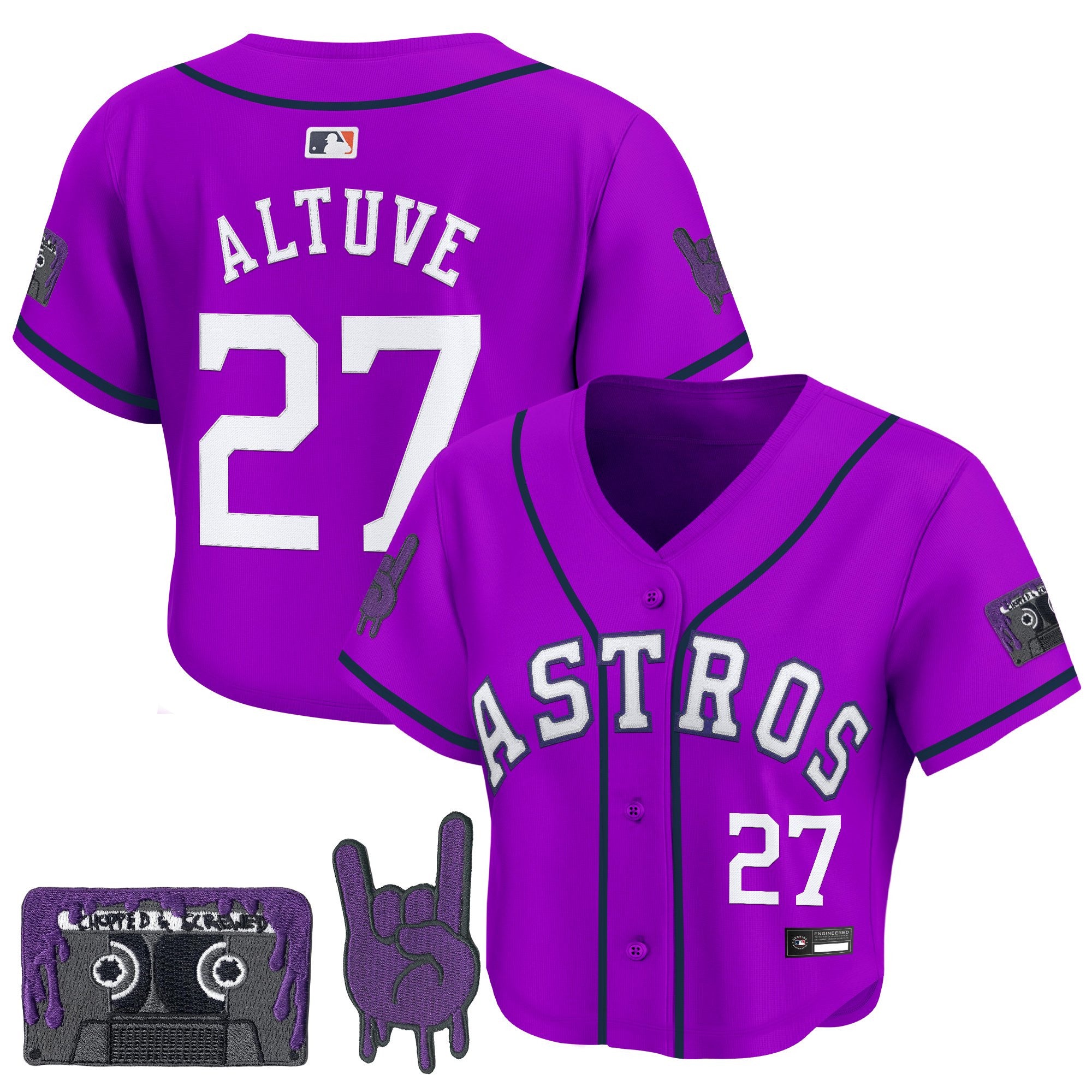 Women's Houston Astros DJ Screw Patch Crop top Baseball Jersey - All Stitched