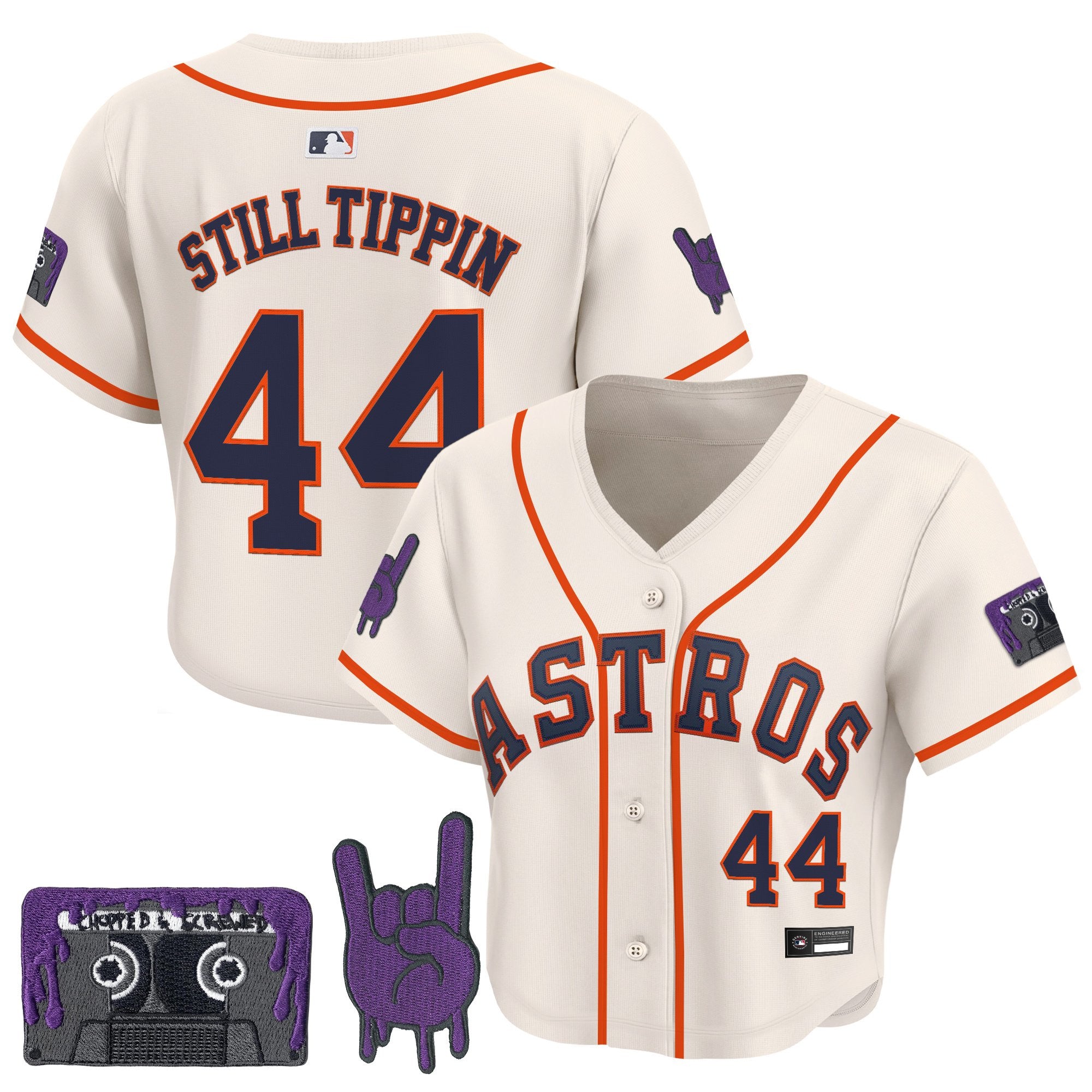 Women's Houston Astros DJ Screw Patch Crop top Baseball Jersey - All Stitched