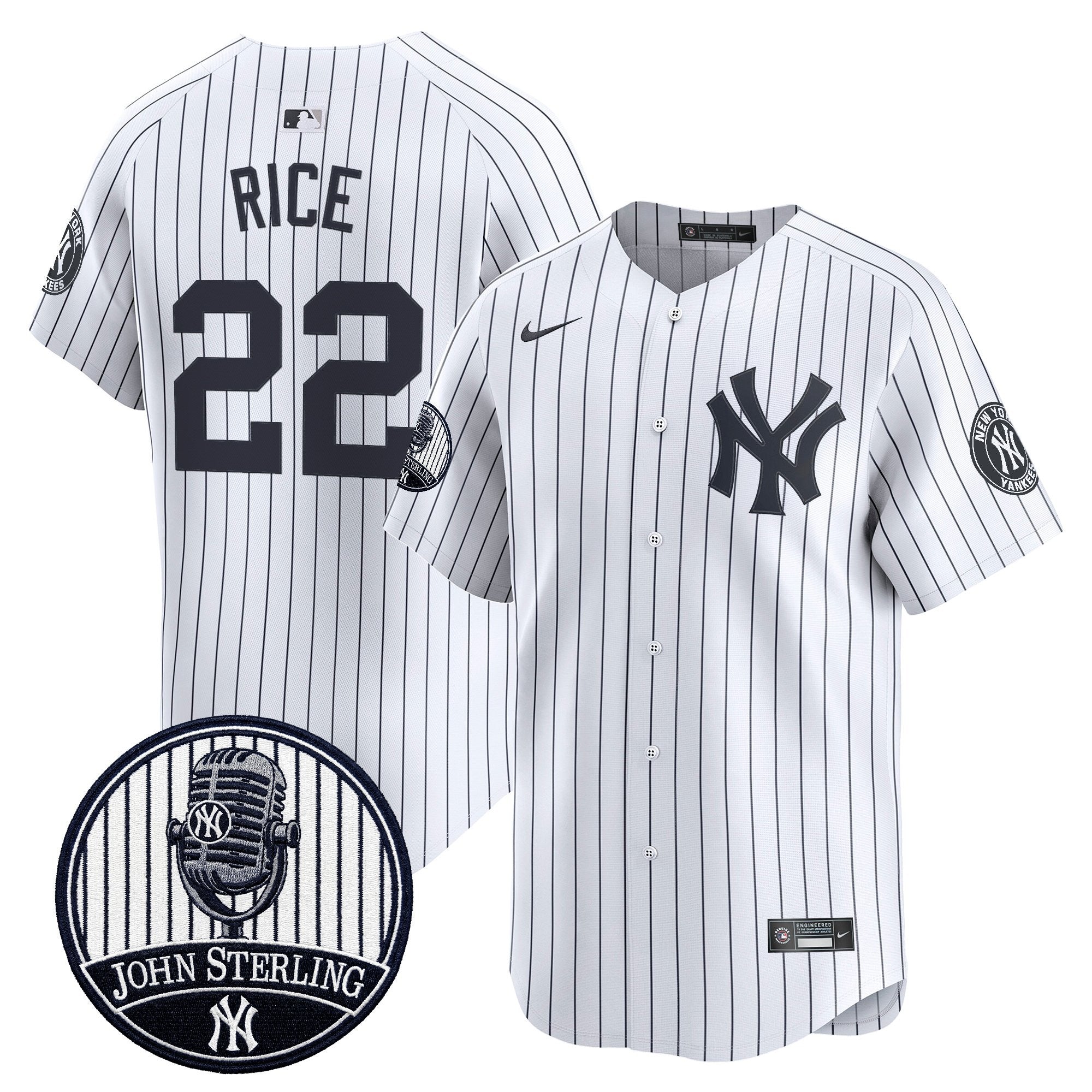 Men's Yankees John Sterling "The Voice of the Yankees" Tribute Patch Vapor Premier Limited Jersey V2 - All Stitched