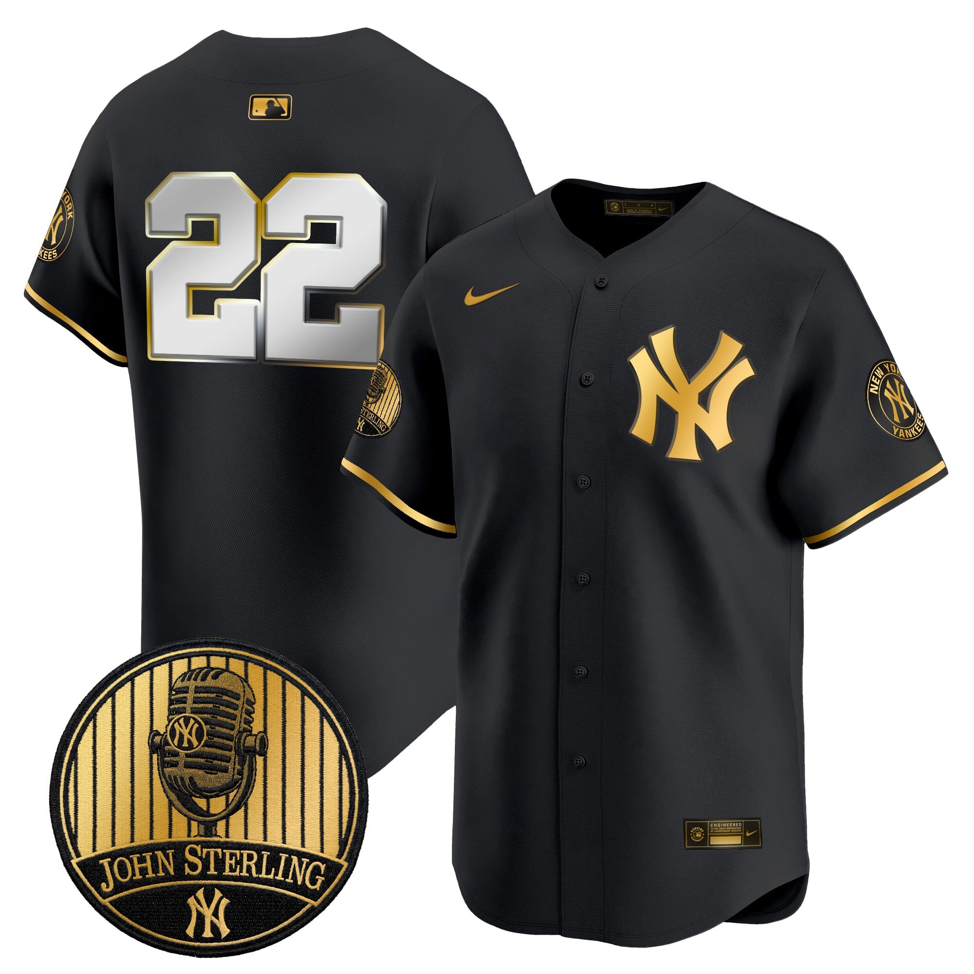 Men's Yankees John Sterling "The Voice of the Yankees" Tribute Patch Vapor Premier Limited Jersey V3 - All Stitched