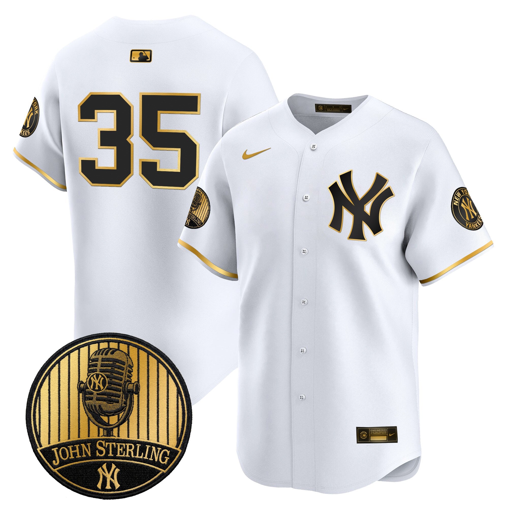 Men's Yankees John Sterling "The Voice of the Yankees" Tribute Patch Vapor Premier Limited Jersey V3 - All Stitched