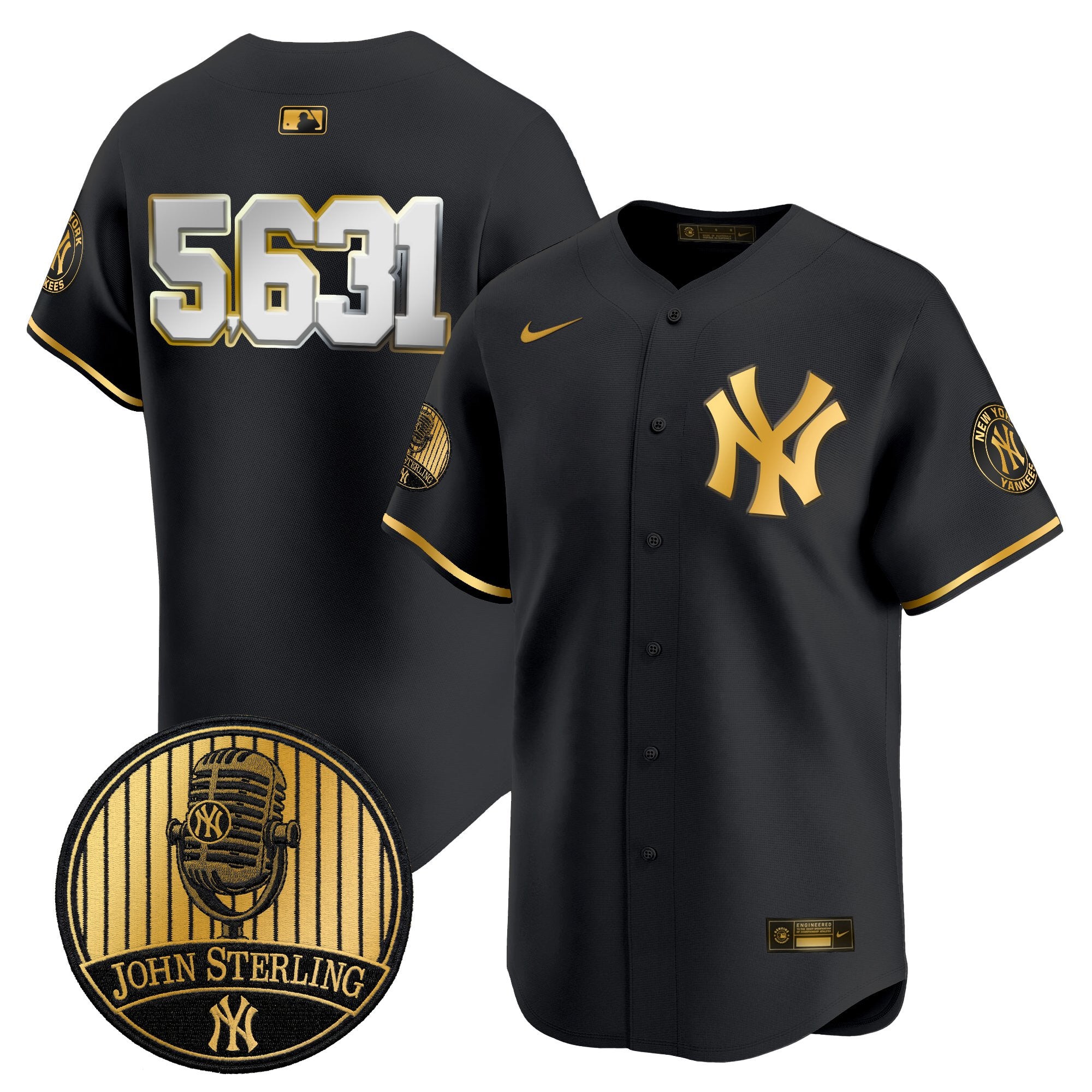Men's Yankees John Sterling "The Voice of the Yankees" Tribute Patch Vapor Premier Limited Jersey V3 - All Stitched