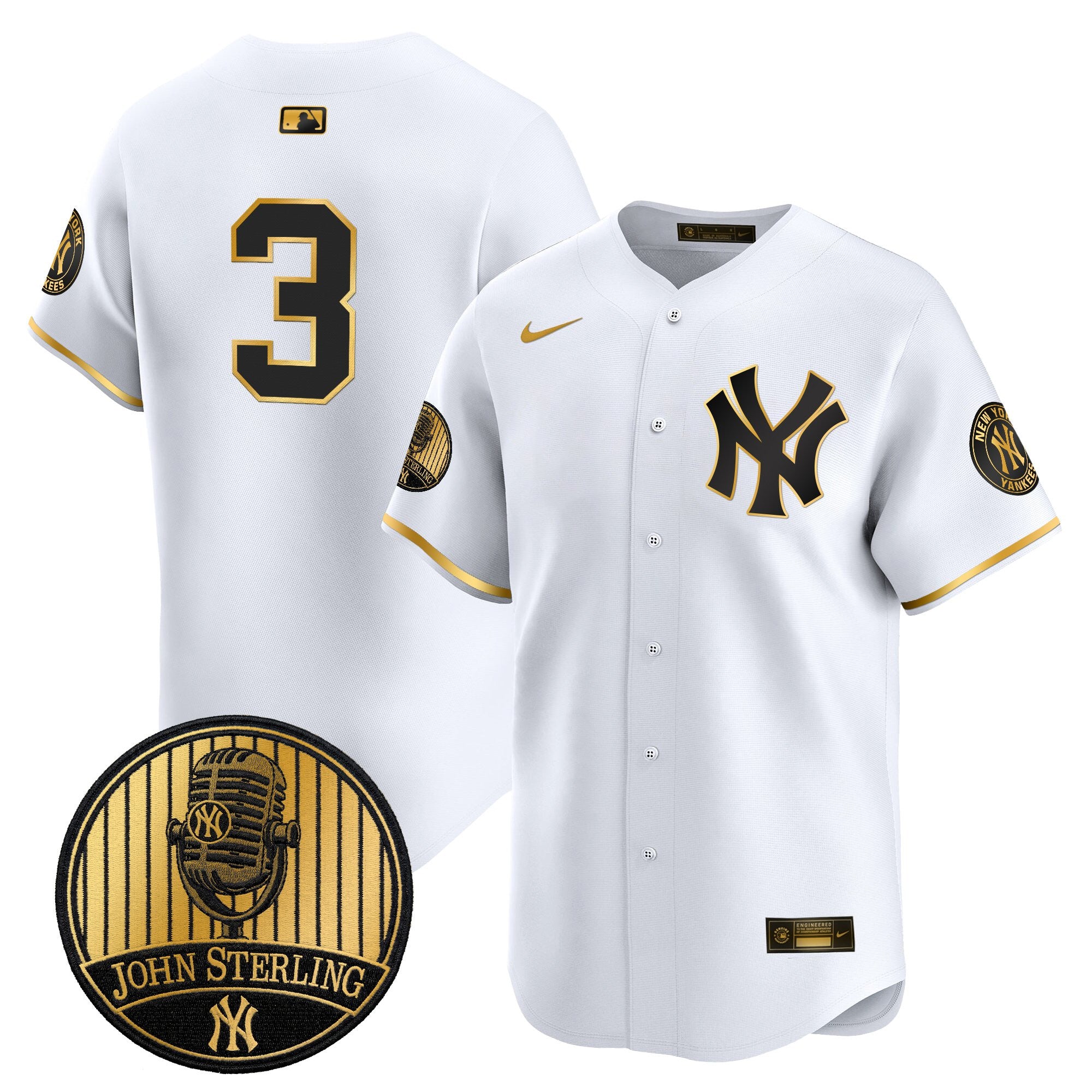 Men's Yankees John Sterling "The Voice of the Yankees" Tribute Patch Vapor Premier Limited Jersey V3 - All Stitched