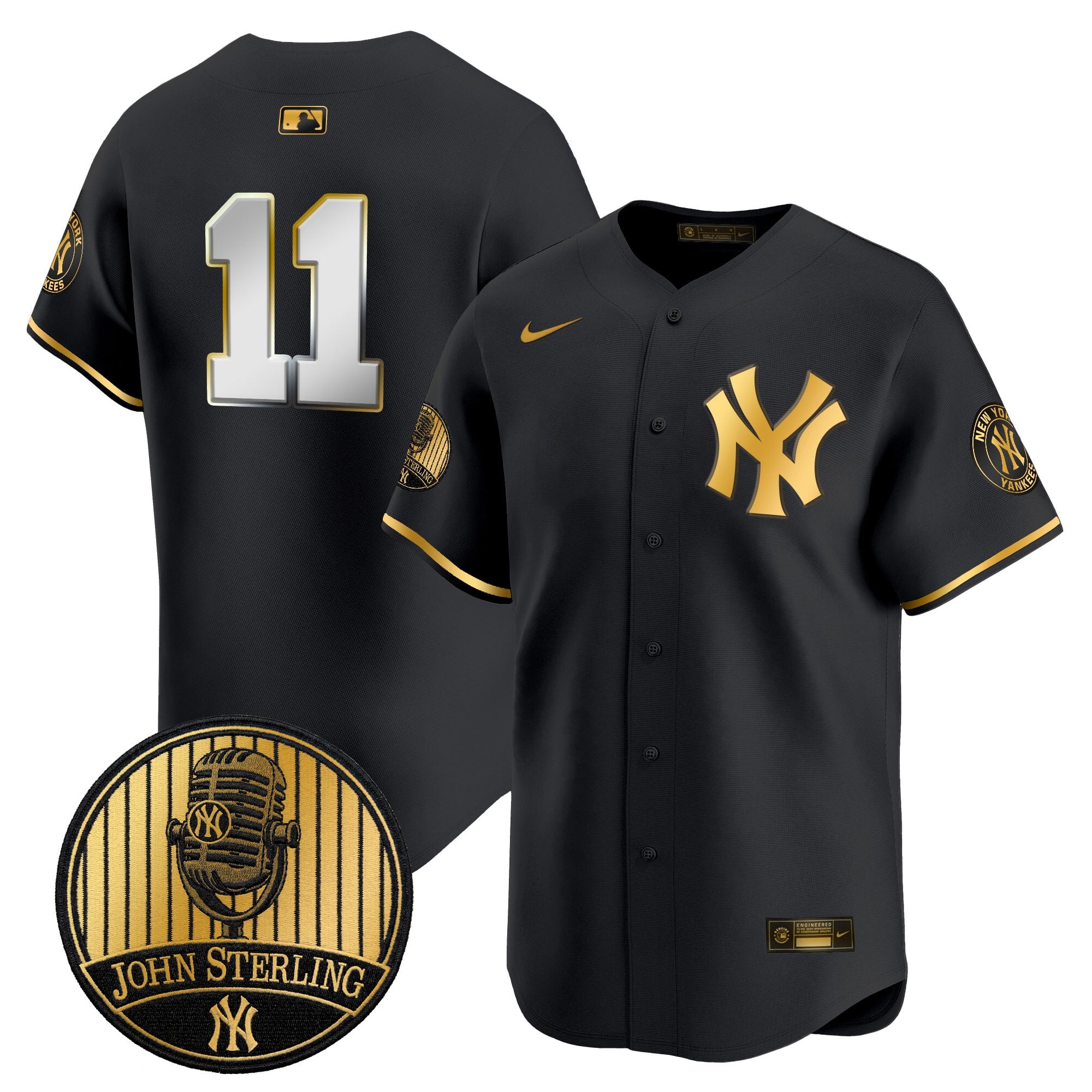 Men's Yankees John Sterling "The Voice of the Yankees" Tribute Patch Vapor Premier Limited Jersey V3 - All Stitched