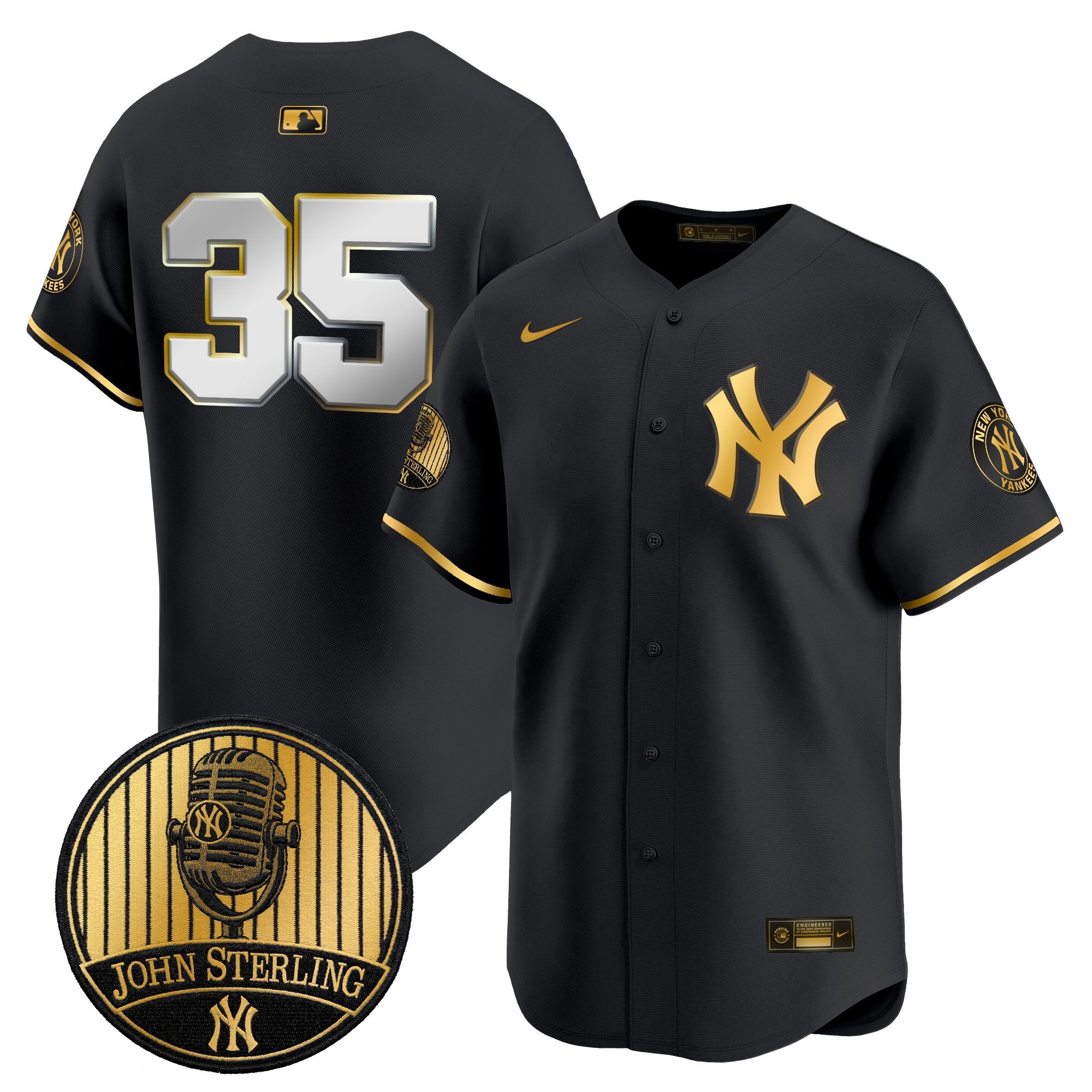 Men's Yankees John Sterling "The Voice of the Yankees" Tribute Patch Vapor Premier Limited Jersey V3 - All Stitched
