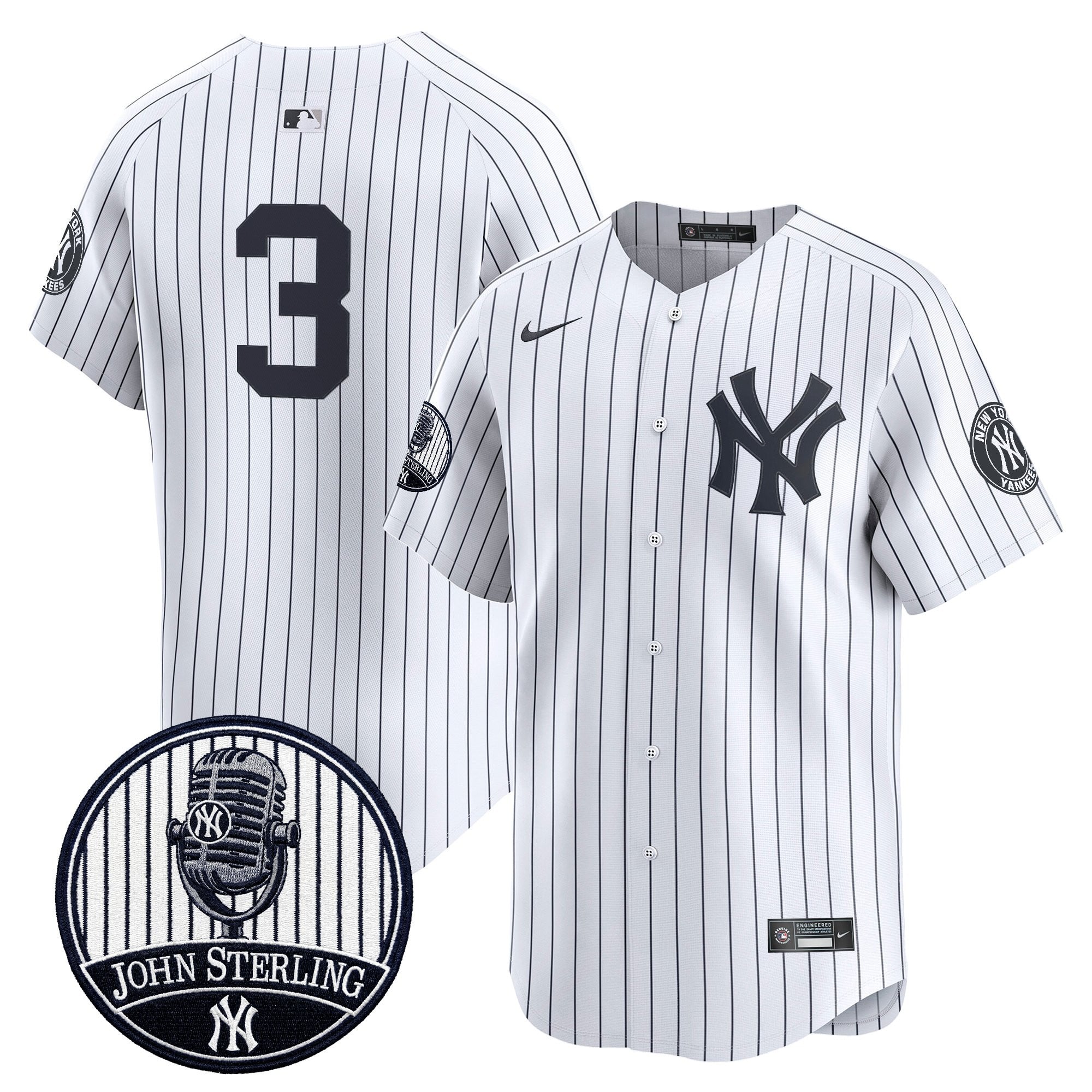Men's Yankees John Sterling "The Voice of the Yankees" Tribute Patch Vapor Premier Limited Jersey V3 - All Stitched