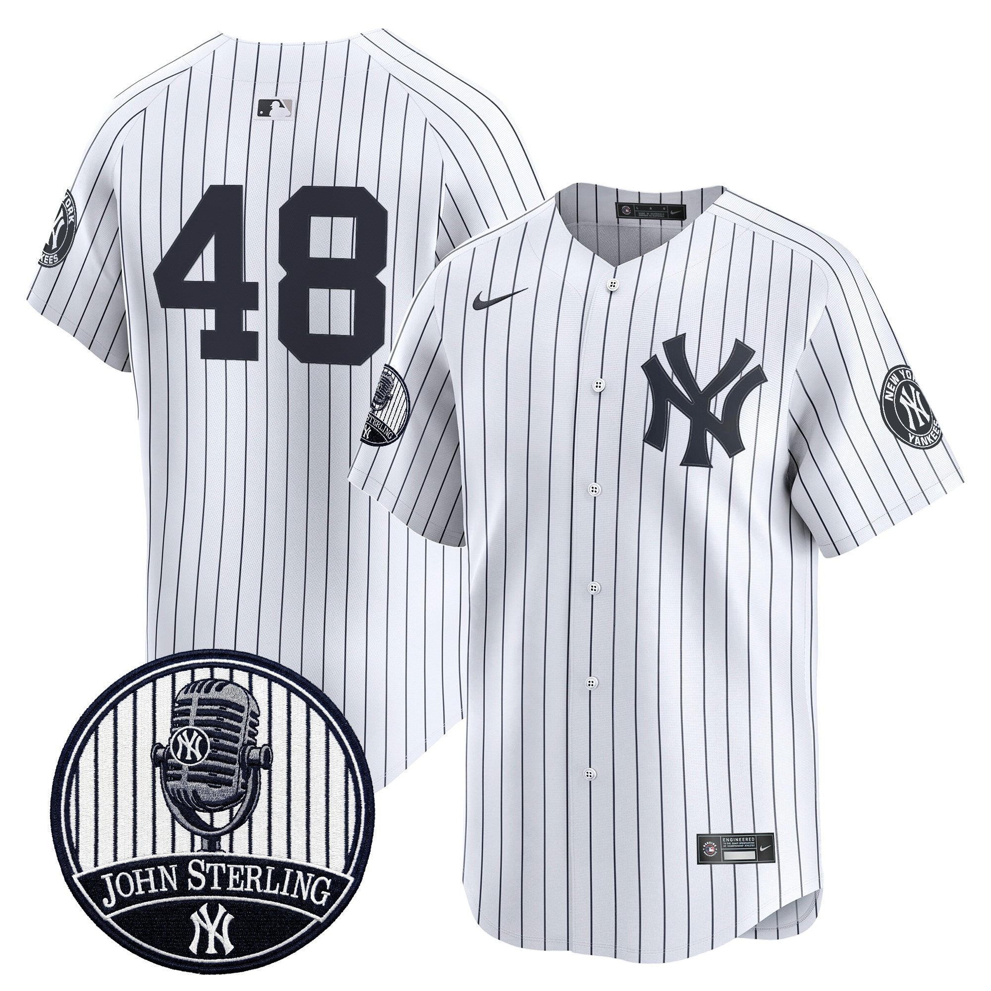 Men's Yankees John Sterling "The Voice of the Yankees" Tribute Patch Vapor Premier Limited Jersey V3 - All Stitched