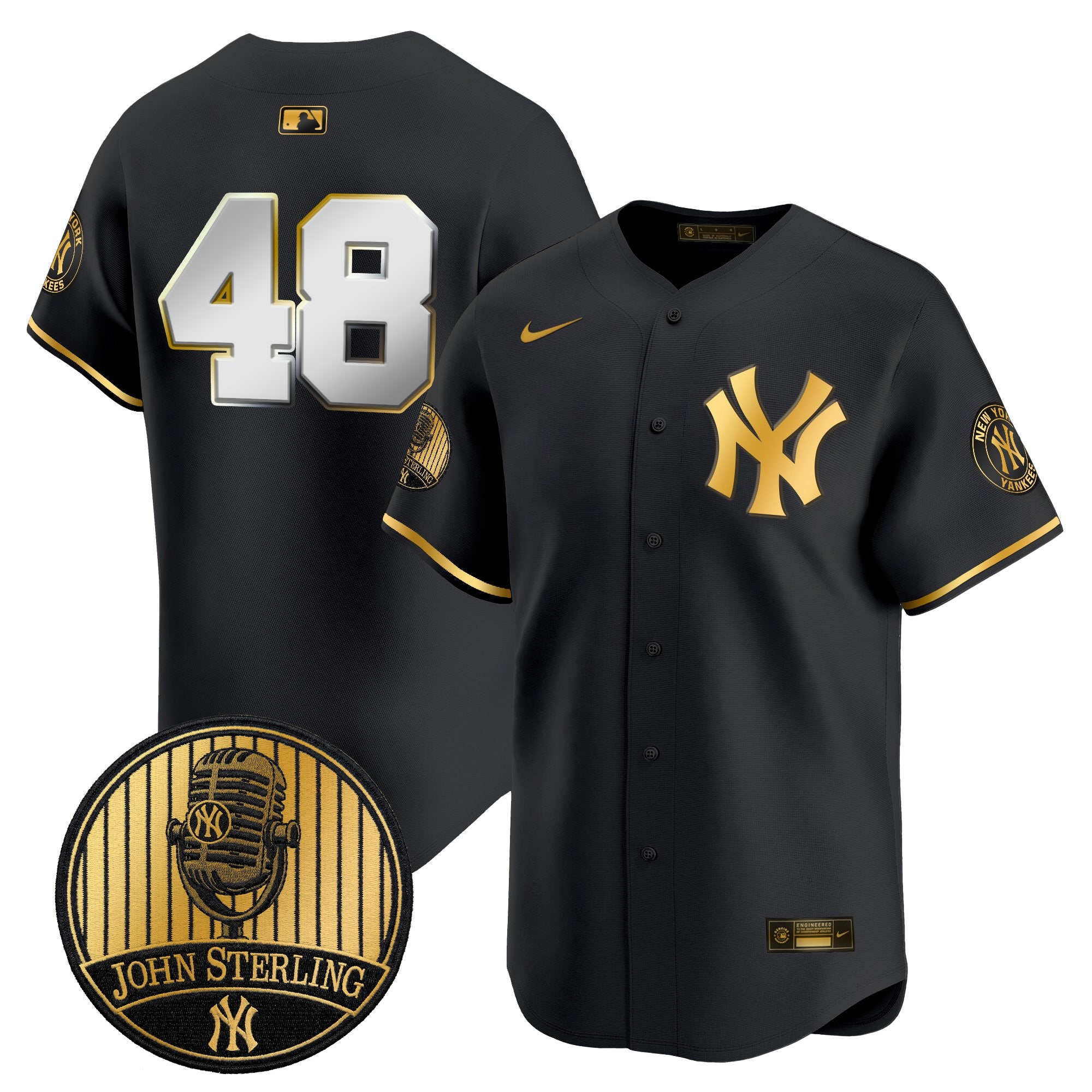 Men's Yankees John Sterling "The Voice of the Yankees" Tribute Patch Vapor Premier Limited Jersey V3 - All Stitched