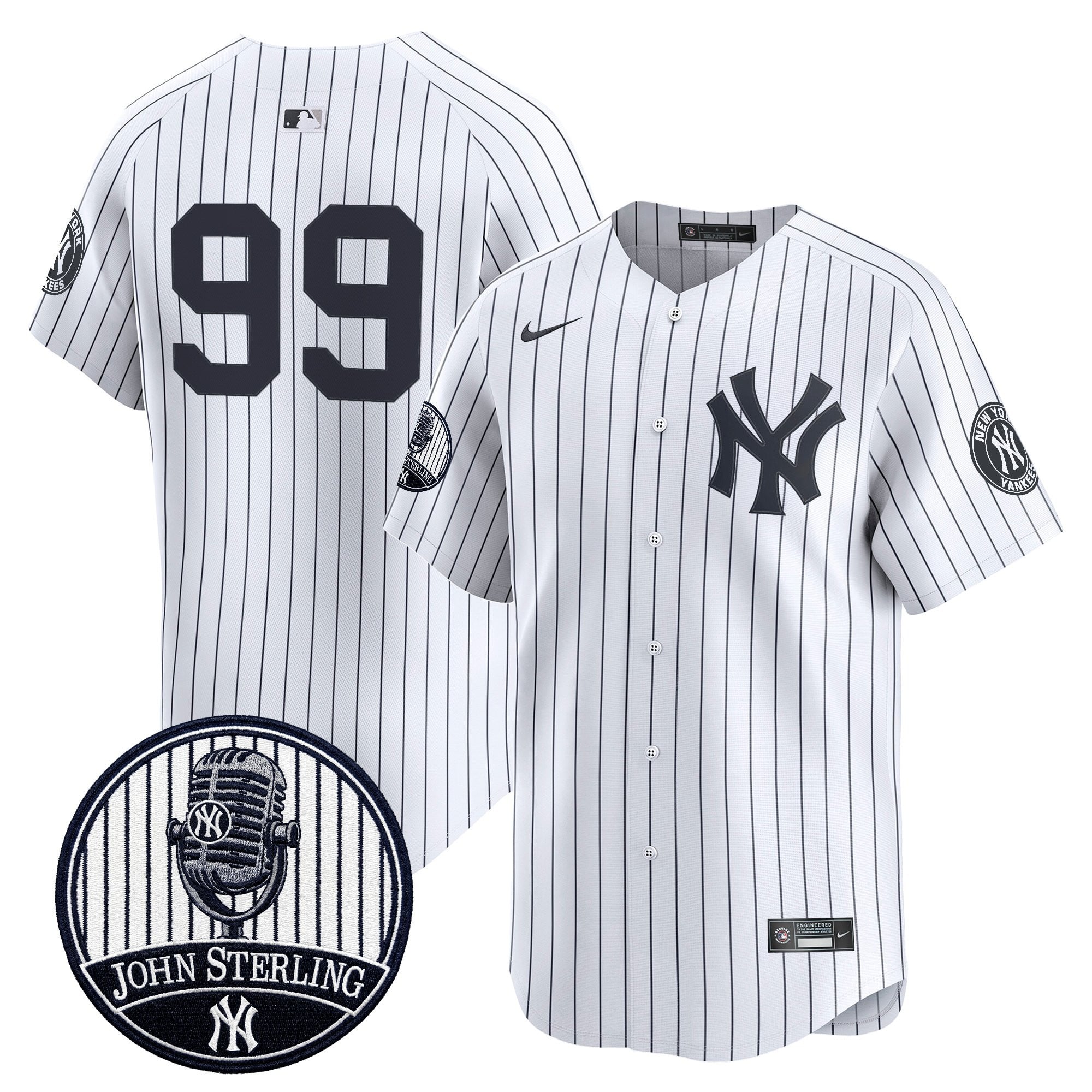 Men's Yankees John Sterling "The Voice of the Yankees" Tribute Patch Vapor Premier Limited Jersey V3 - All Stitched