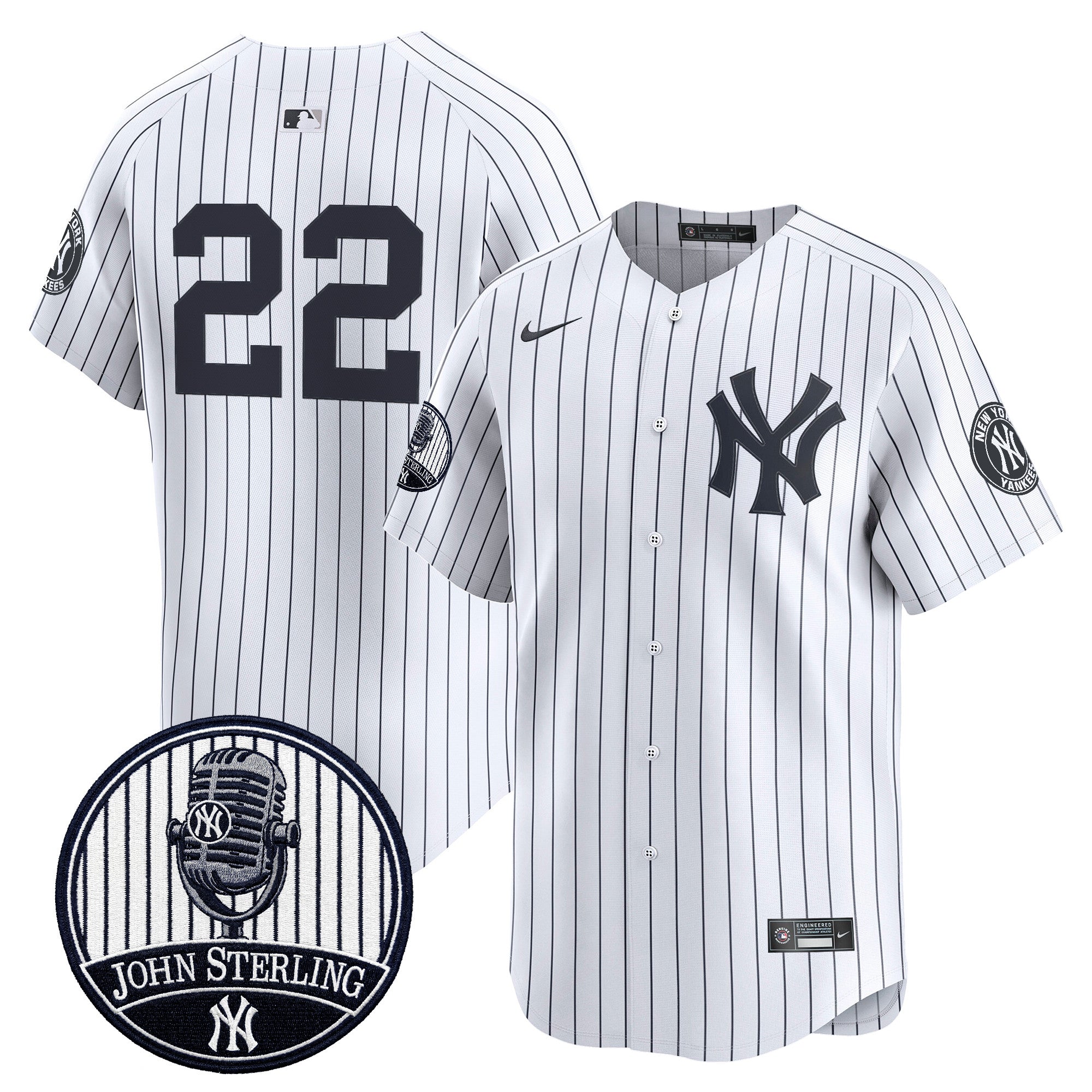 Men's Yankees John Sterling "The Voice of the Yankees" Tribute Patch Vapor Premier Limited Jersey V3 - All Stitched