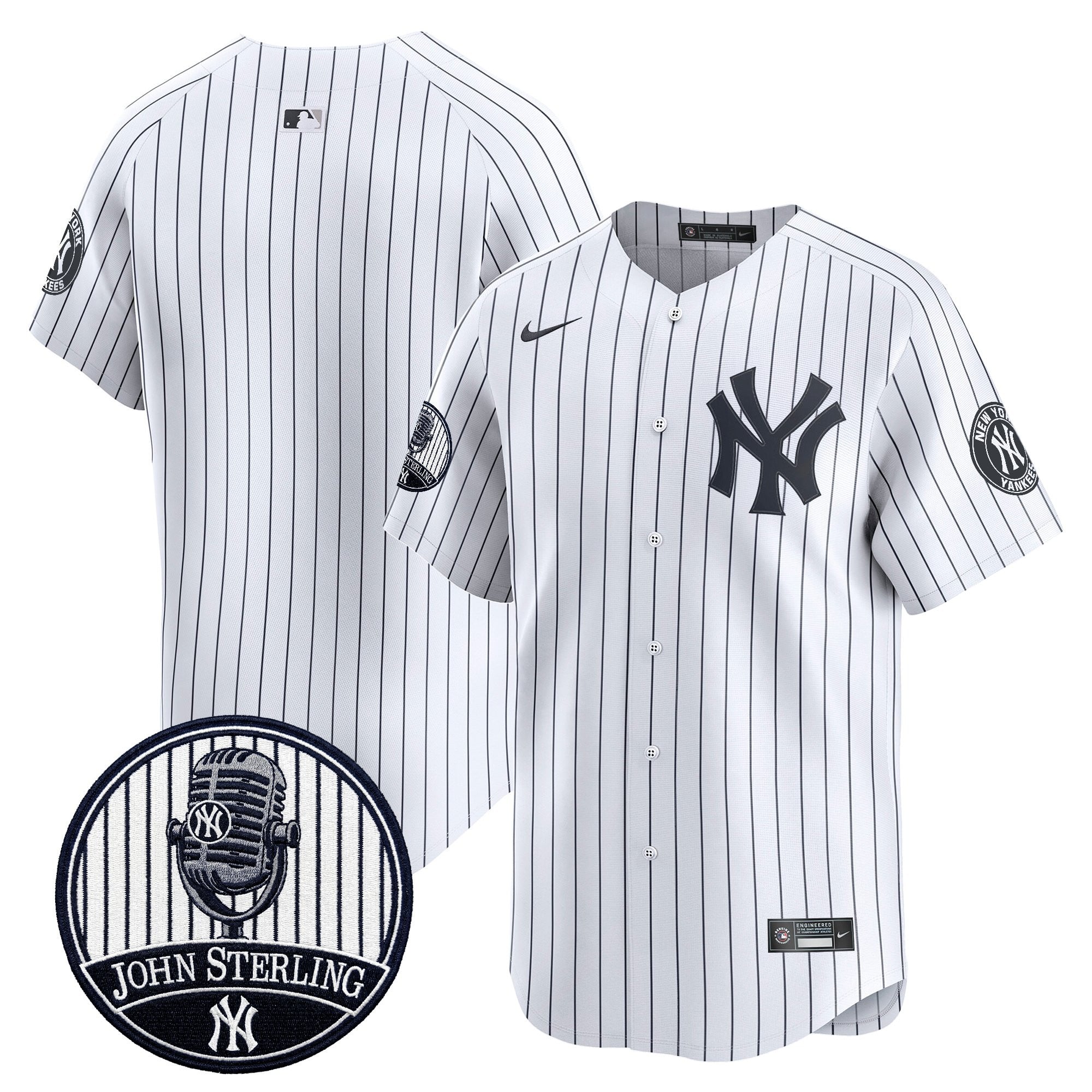 Men's Yankees John Sterling "The Voice of the Yankees" Tribute Patch Vapor Premier Limited Jersey V3 - All Stitched