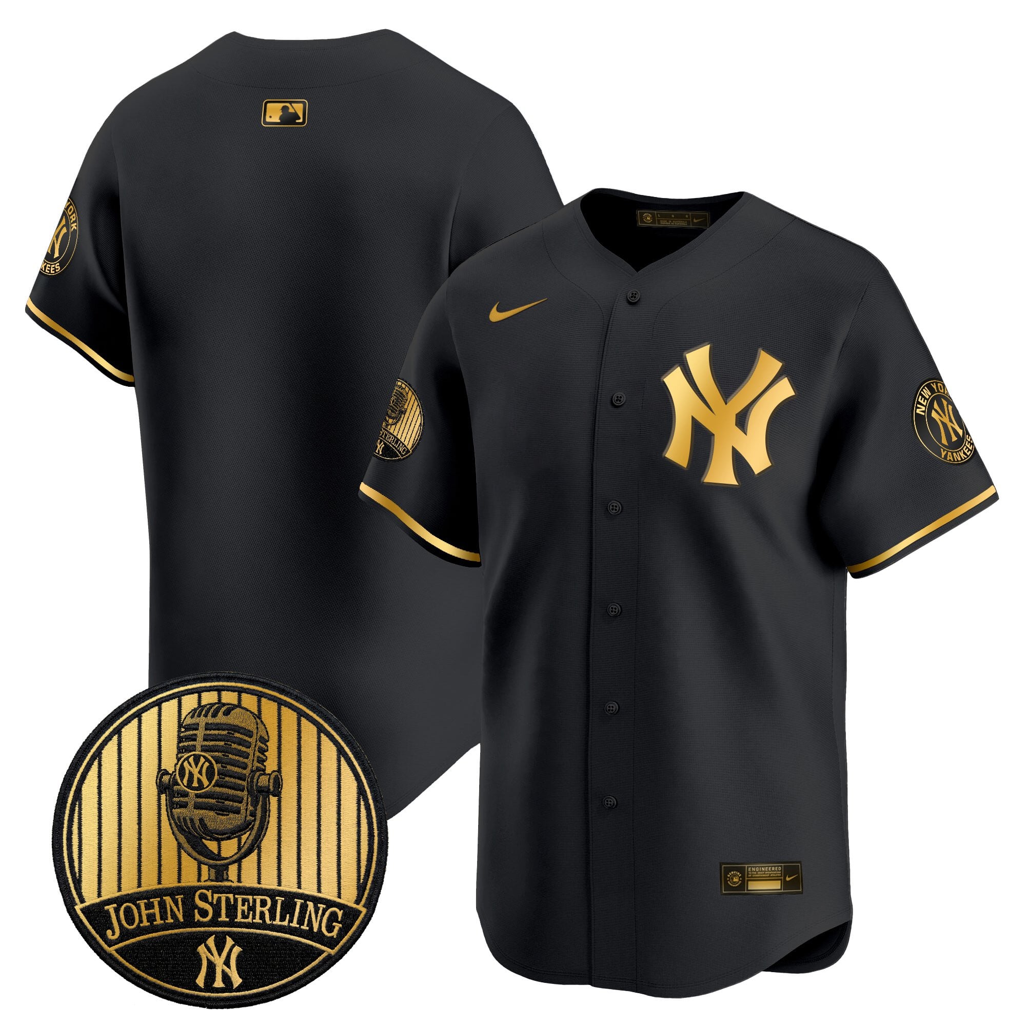 Men's Yankees John Sterling "The Voice of the Yankees" Tribute Patch Vapor Premier Limited Jersey V3 - All Stitched