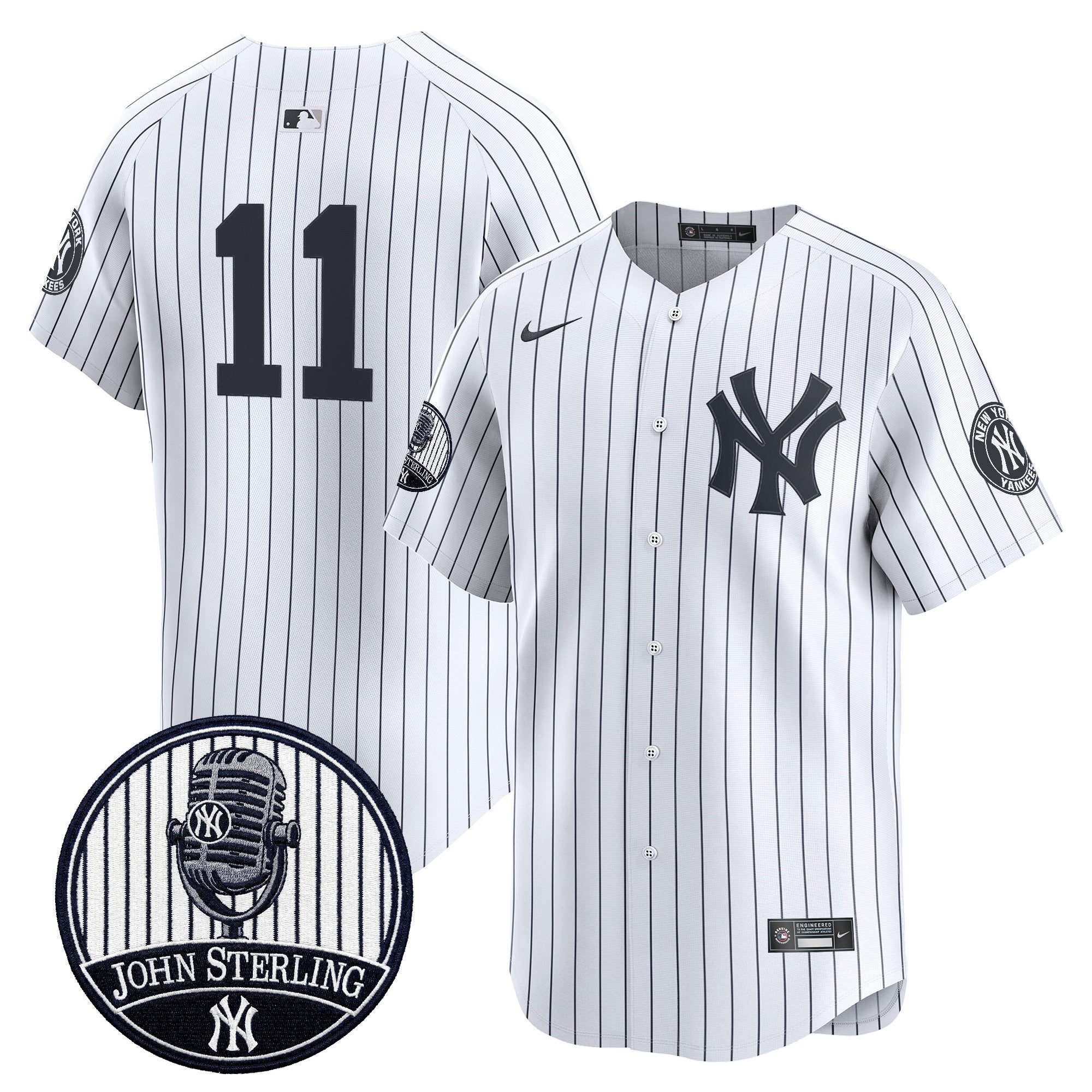 Men's Yankees John Sterling "The Voice of the Yankees" Tribute Patch Vapor Premier Limited Jersey V3 - All Stitched