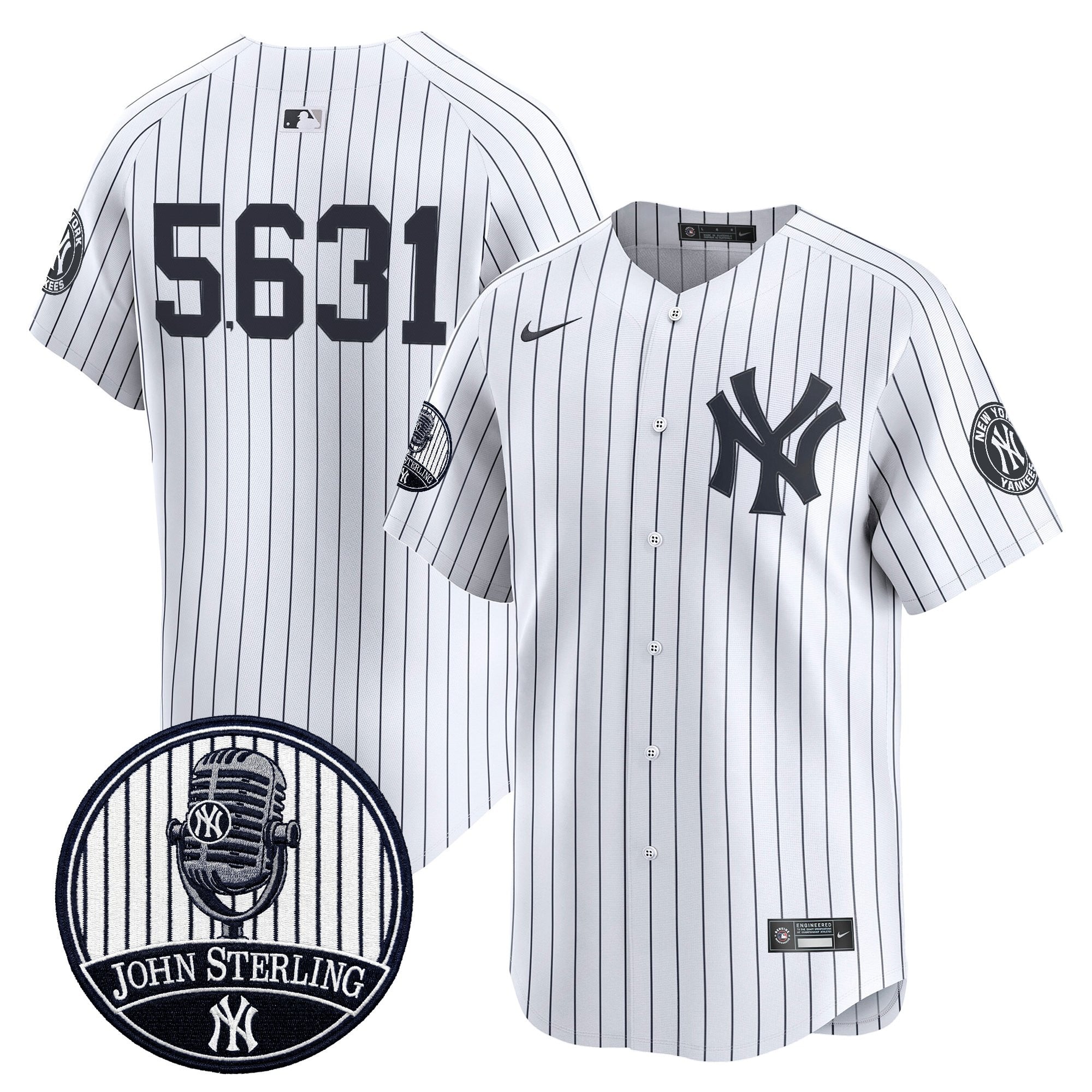 Men's Yankees John Sterling "The Voice of the Yankees" Tribute Patch Vapor Premier Limited Jersey V3 - All Stitched