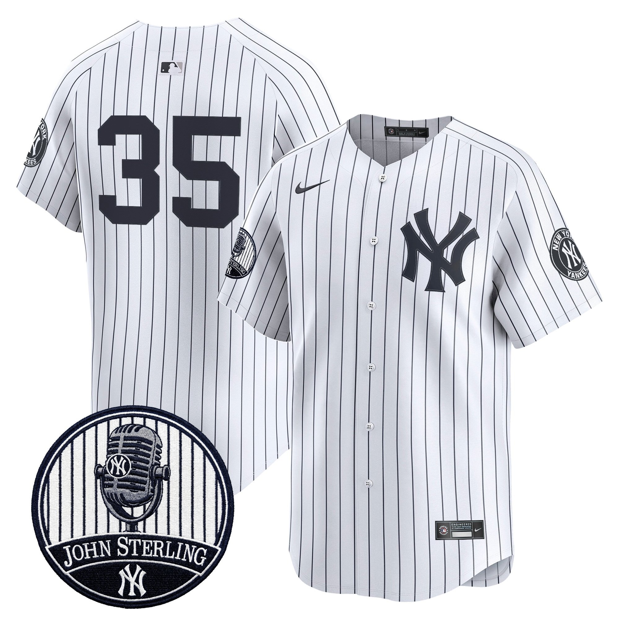 Men's Yankees John Sterling "The Voice of the Yankees" Tribute Patch Vapor Premier Limited Jersey V3 - All Stitched