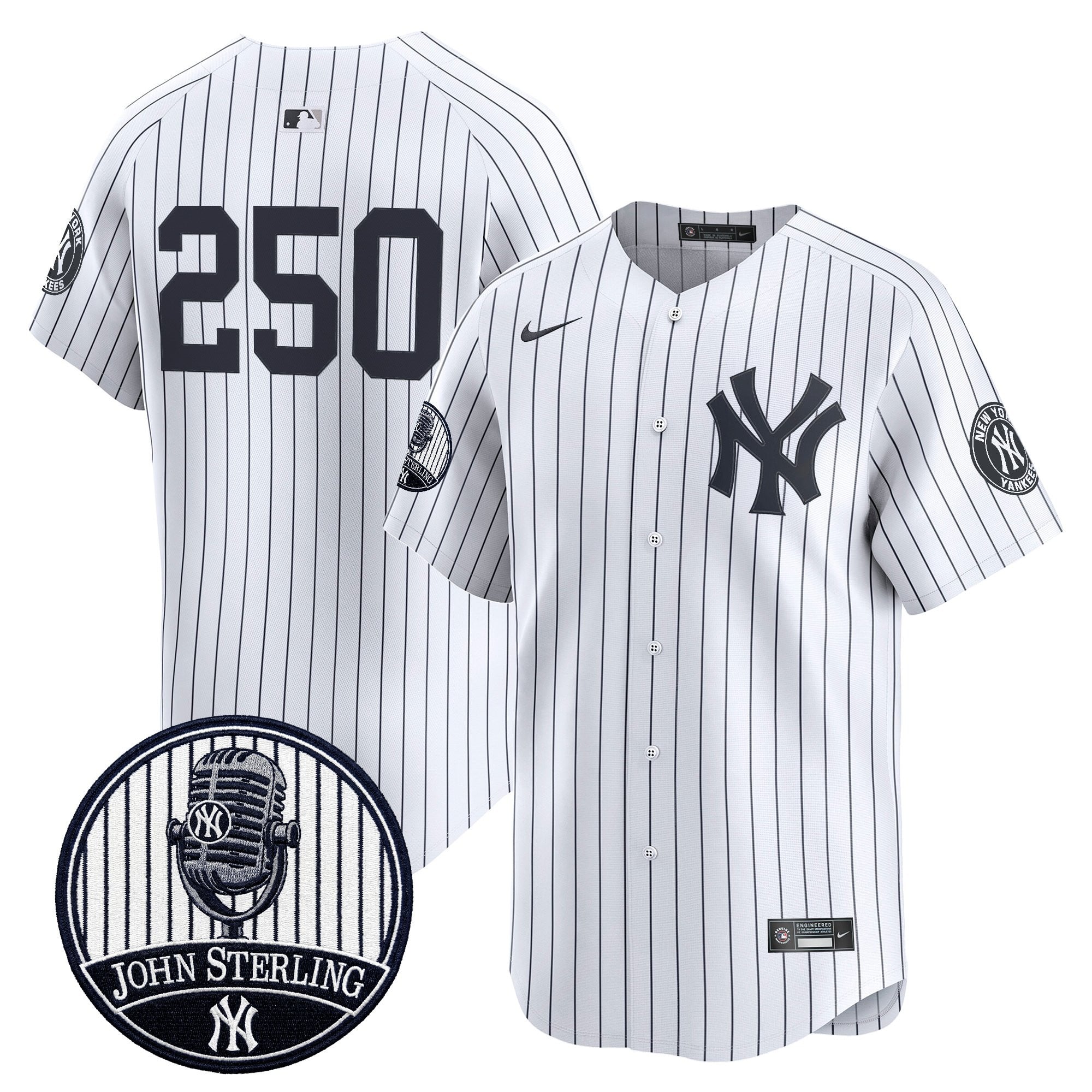 Men's Yankees John Sterling "The Voice of the Yankees" Tribute Patch Vapor Premier Limited Jersey V3 - All Stitched