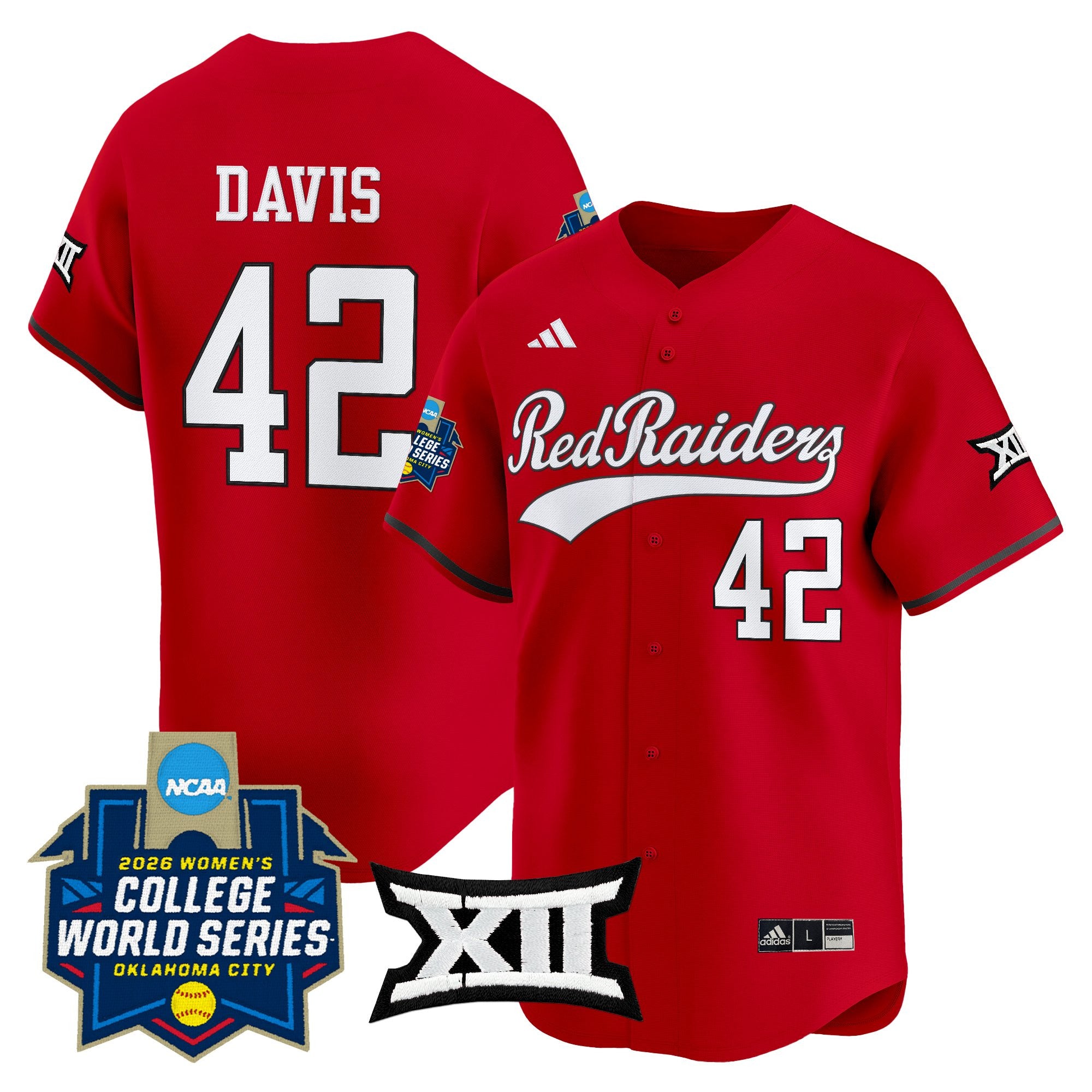 Men's size - Texas Tech Red Raiders Softball 2026 World Series (WCWS) Vapor Premier Limited Jersey - All Stitched