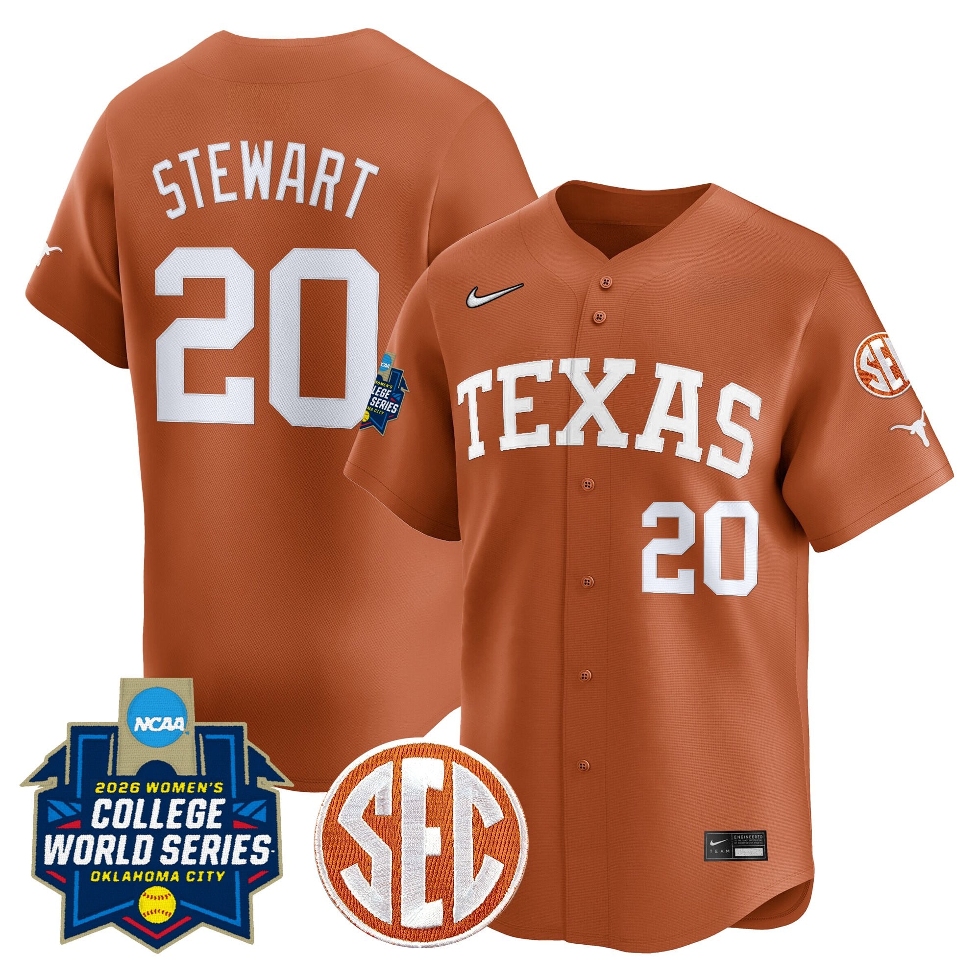 Men's size - Texas Longhorns Softball 2026 World Series (WCWS) Vapor Premier Limited Jersey - All Stitched