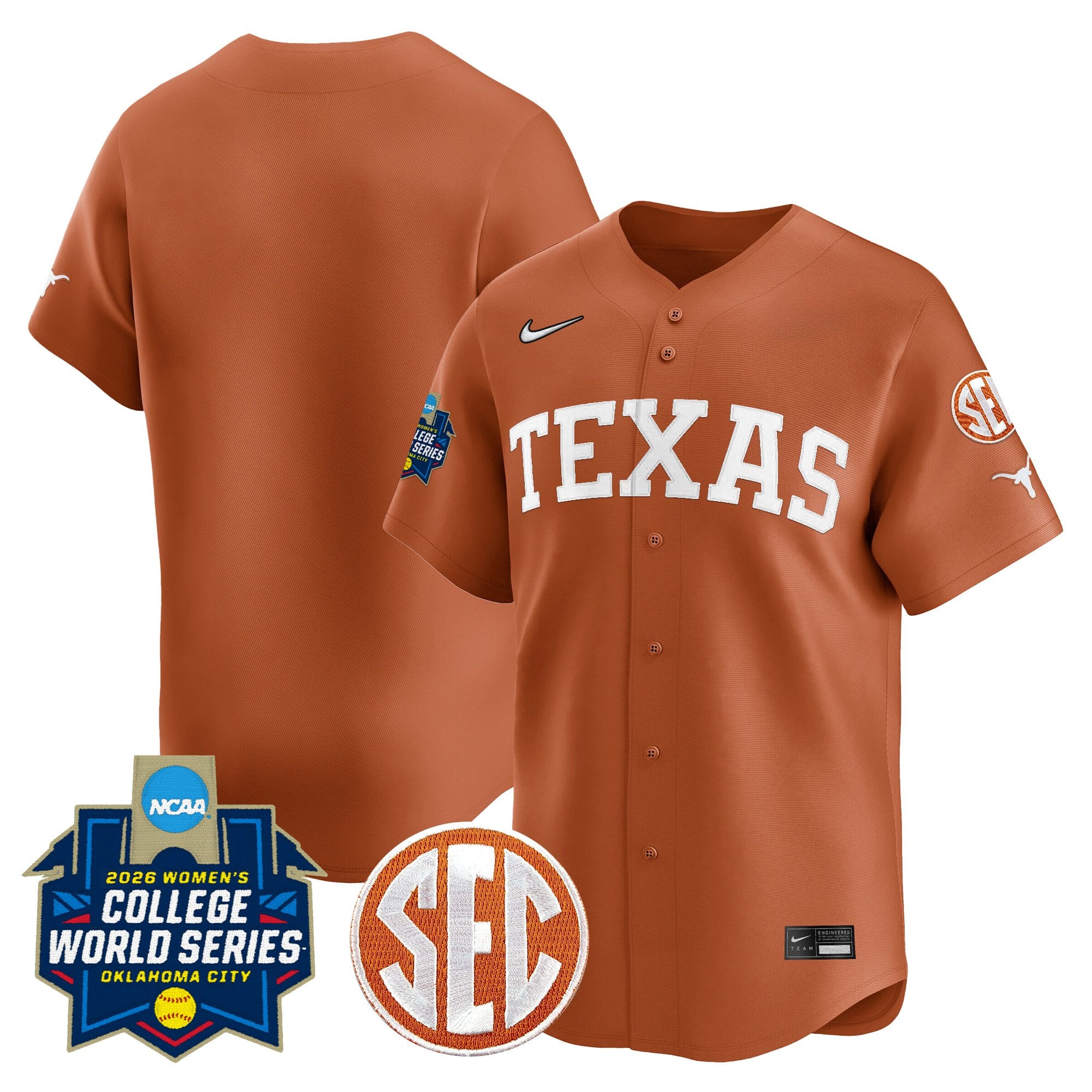 Men's size - Texas Longhorns Softball 2026 World Series (WCWS) Vapor Premier Limited Jersey - All Stitched