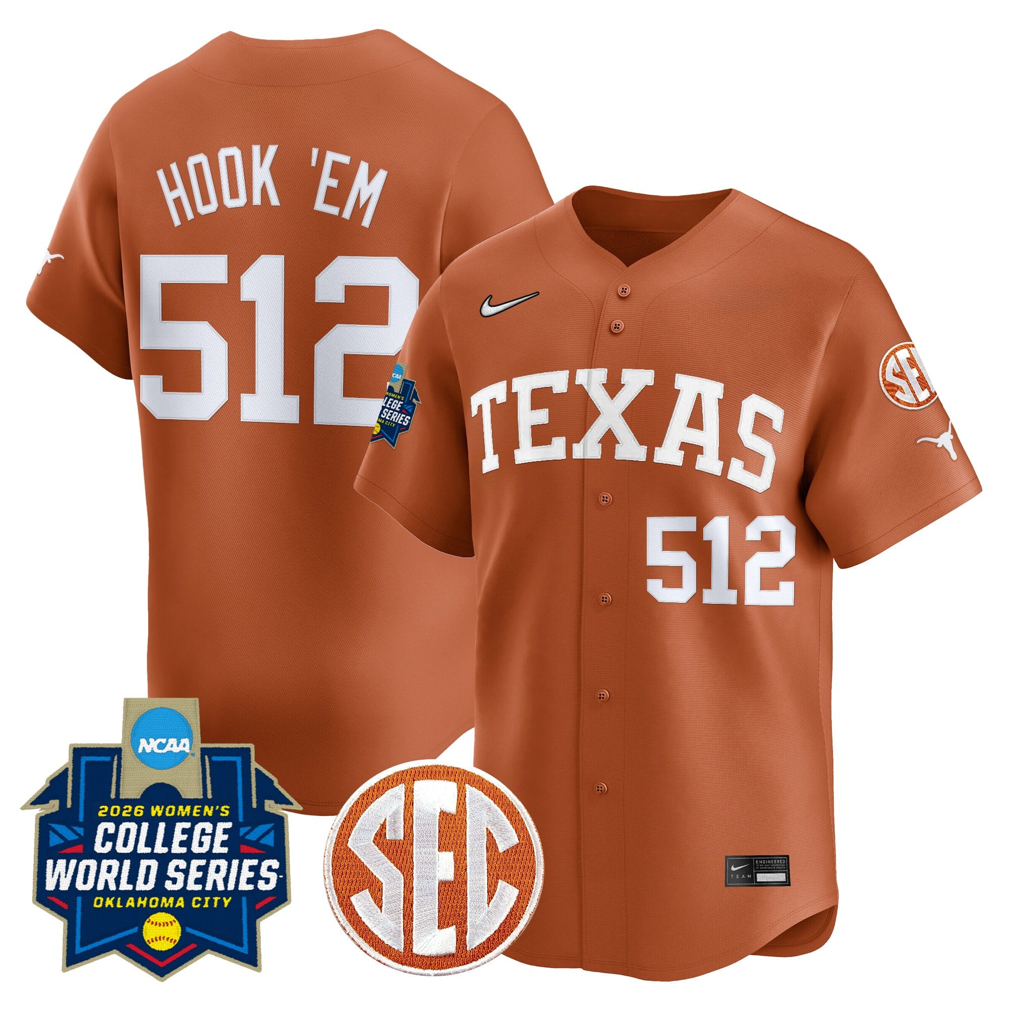 Men's size - Texas Longhorns Softball 2026 World Series (WCWS) Vapor Premier Limited Jersey - All Stitched