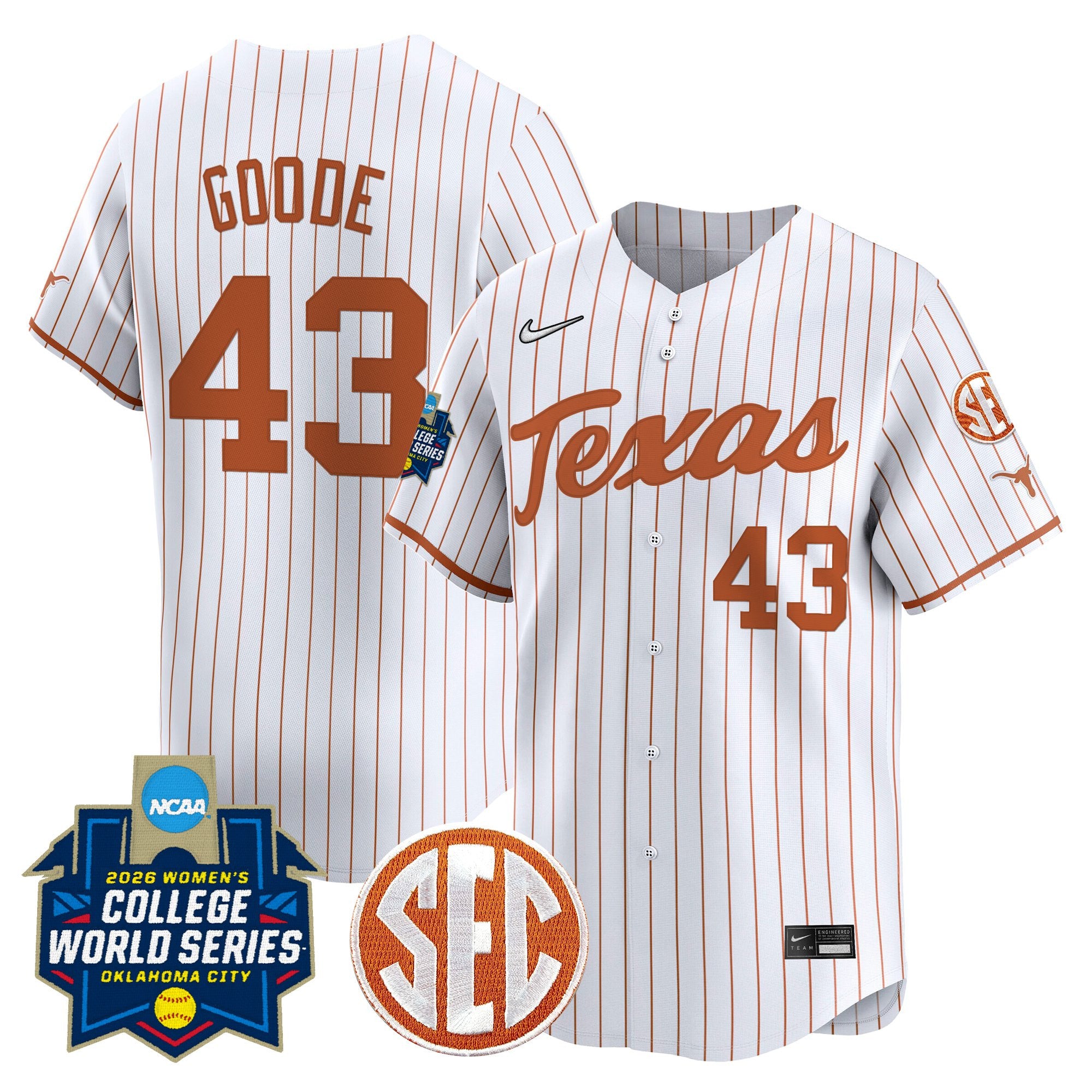 Men's size - Texas Longhorns Softball 2026 World Series (WCWS) Vapor Premier Limited Jersey - All Stitched
