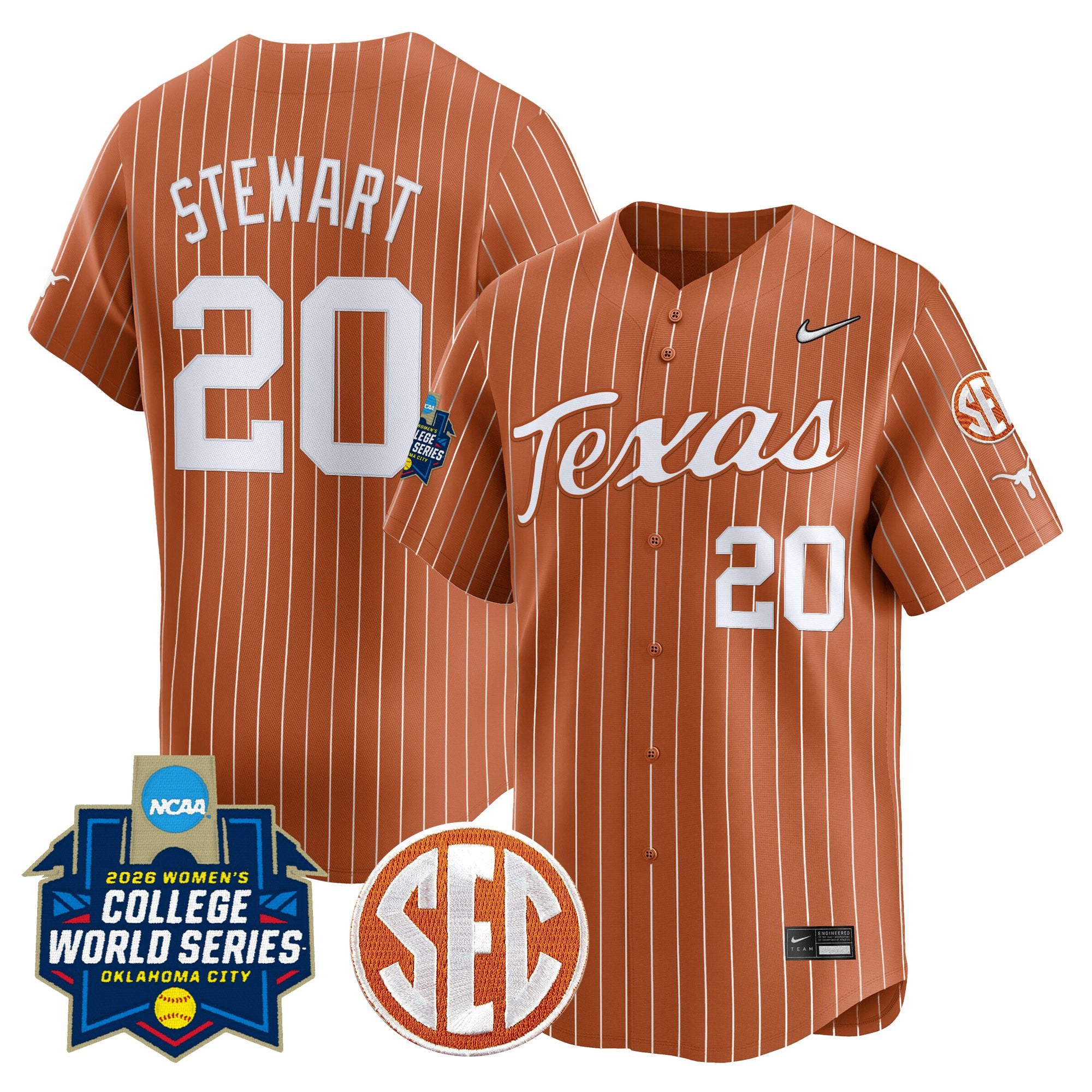 Men's size - Texas Longhorns Softball 2026 World Series (WCWS) Vapor Premier Limited Jersey - All Stitched