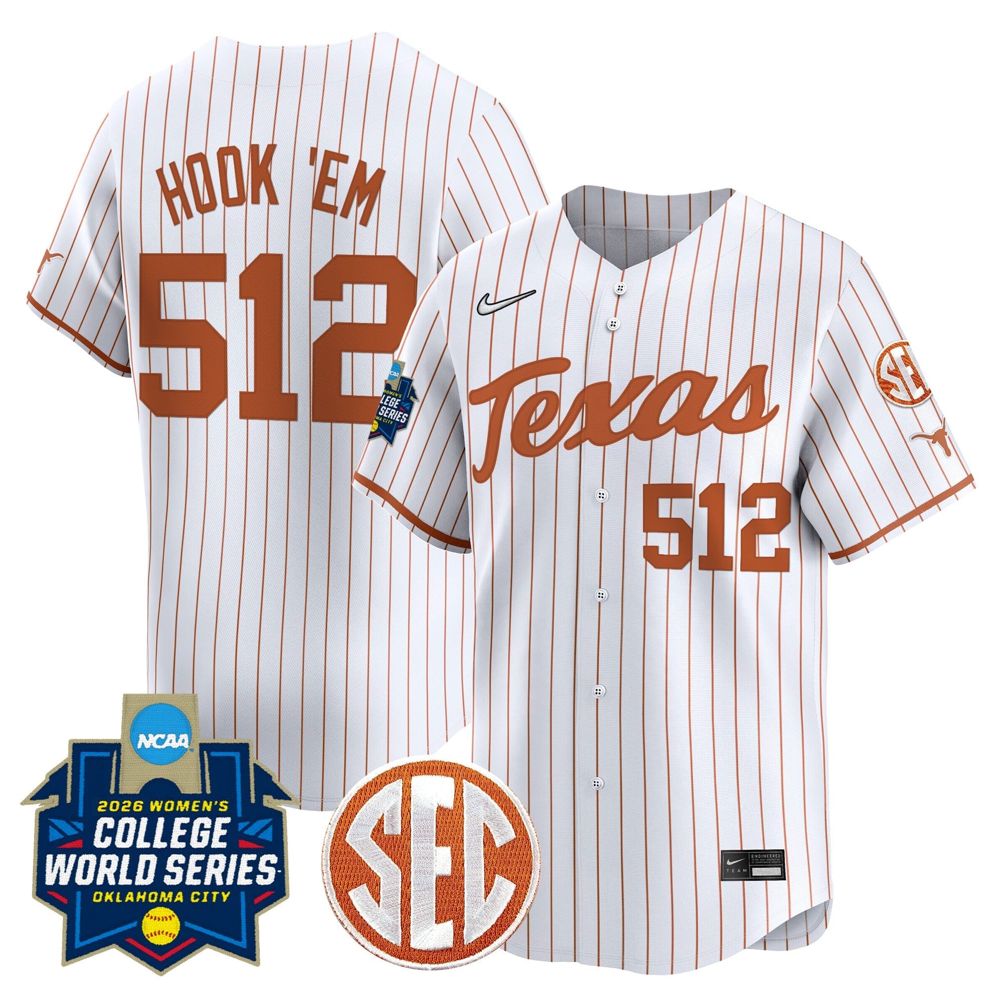 Men's size - Texas Longhorns Softball 2026 World Series (WCWS) Vapor Premier Limited Jersey - All Stitched