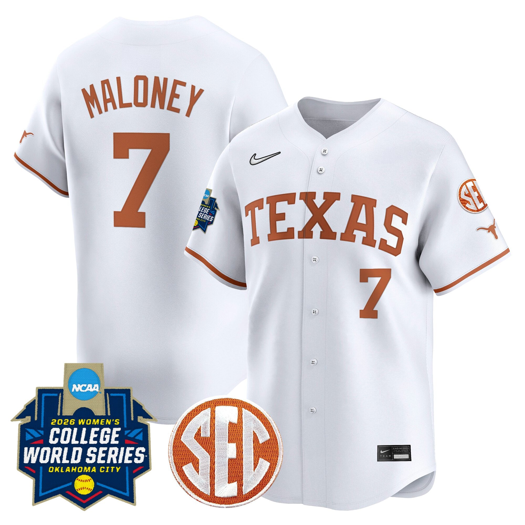 Men's size - Texas Longhorns Softball 2026 World Series (WCWS) Vapor Premier Limited Jersey - All Stitched