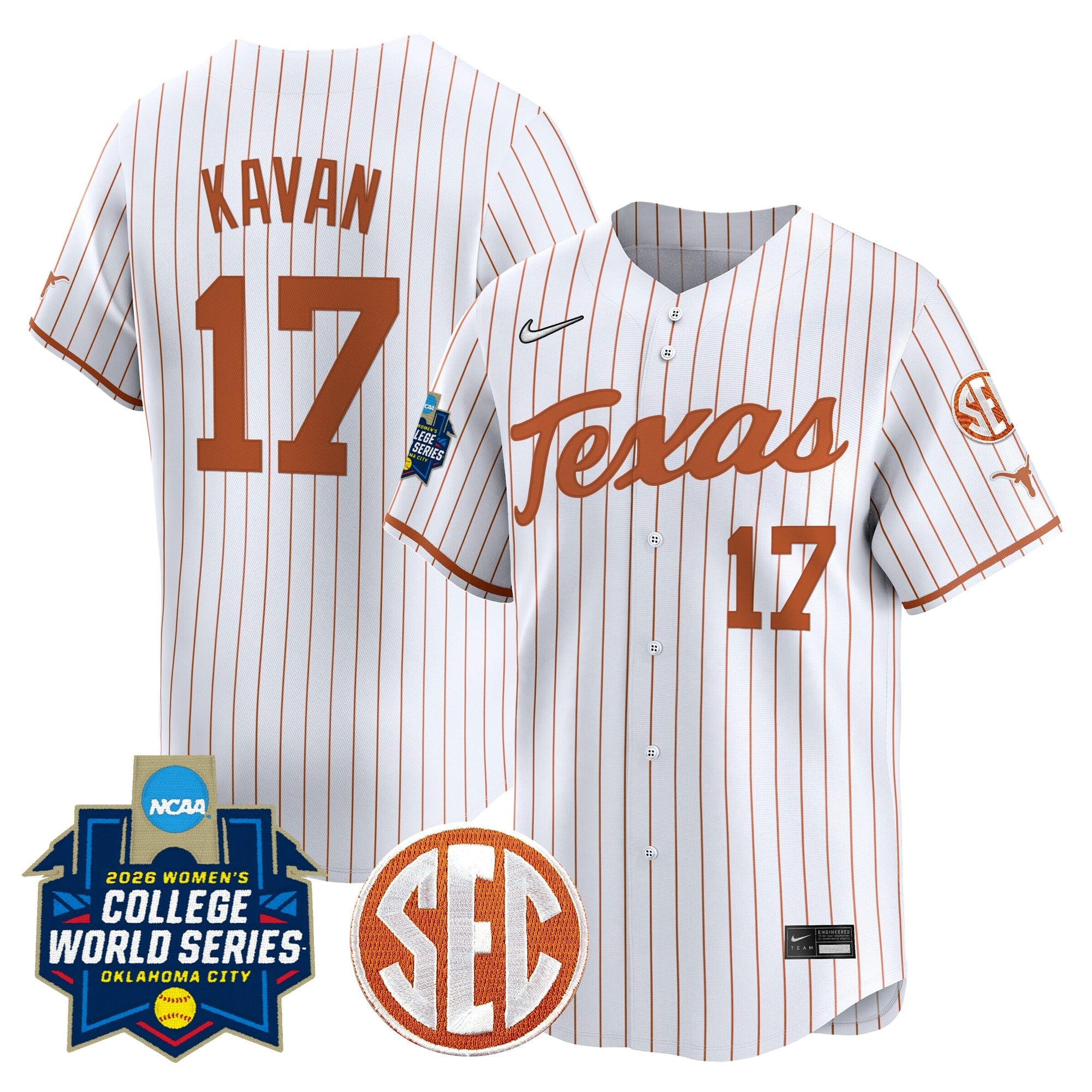 Men's size - Texas Longhorns Softball 2026 World Series (WCWS) Vapor Premier Limited Jersey - All Stitched