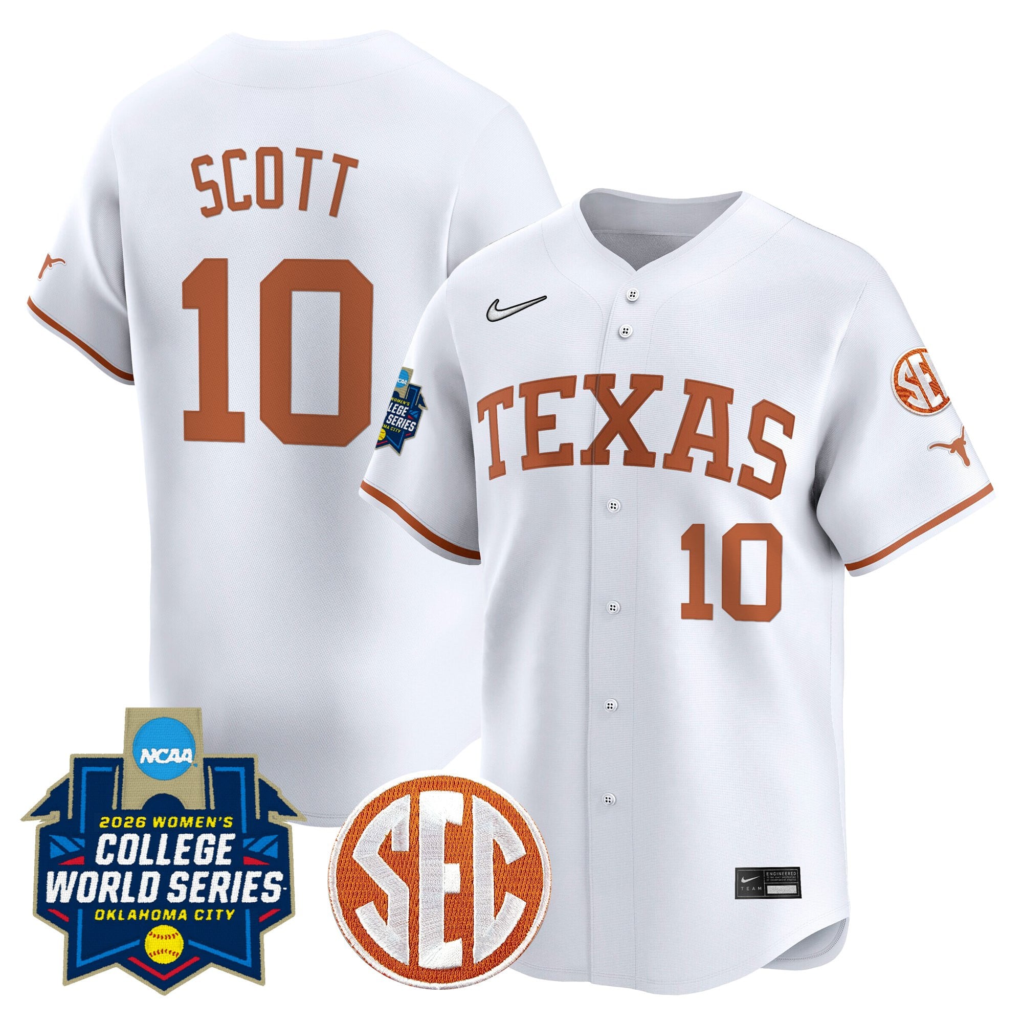 Men's size - Texas Longhorns Softball 2026 World Series (WCWS) Vapor Premier Limited Jersey - All Stitched