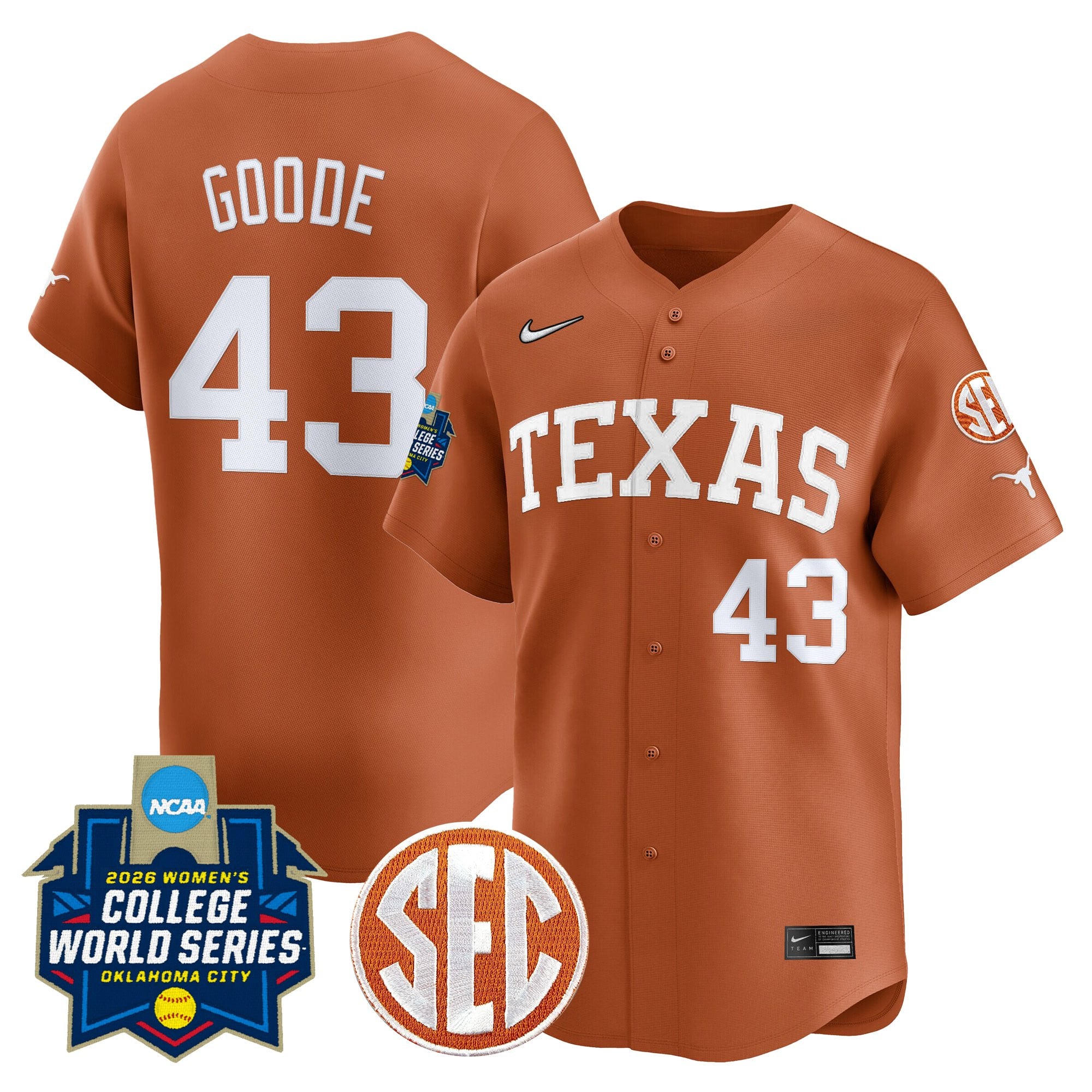 Men's size - Texas Longhorns Softball 2026 World Series (WCWS) Vapor Premier Limited Jersey - All Stitched