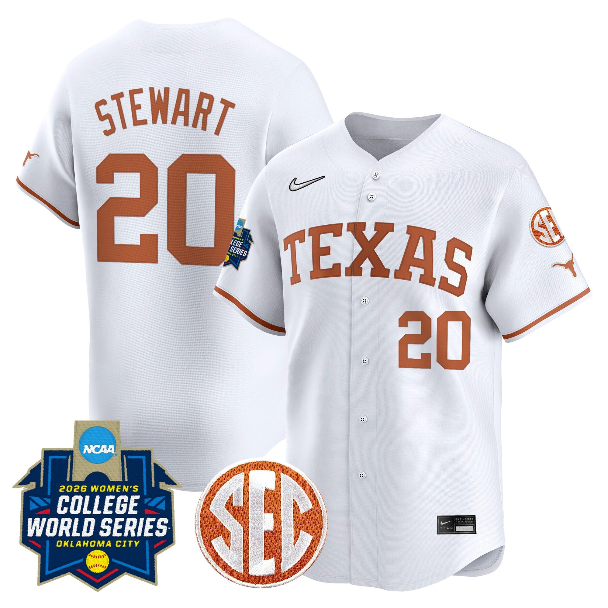 Men's size - Texas Longhorns Softball 2026 World Series (WCWS) Vapor Premier Limited Jersey - All Stitched
