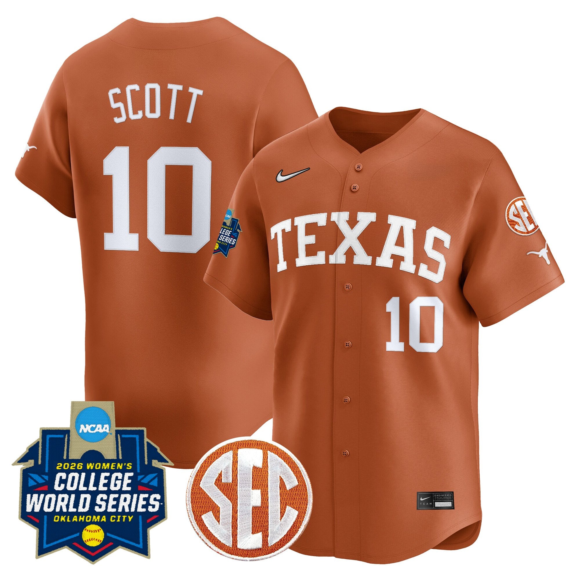 Men's size - Texas Longhorns Softball 2026 World Series (WCWS) Vapor Premier Limited Jersey - All Stitched