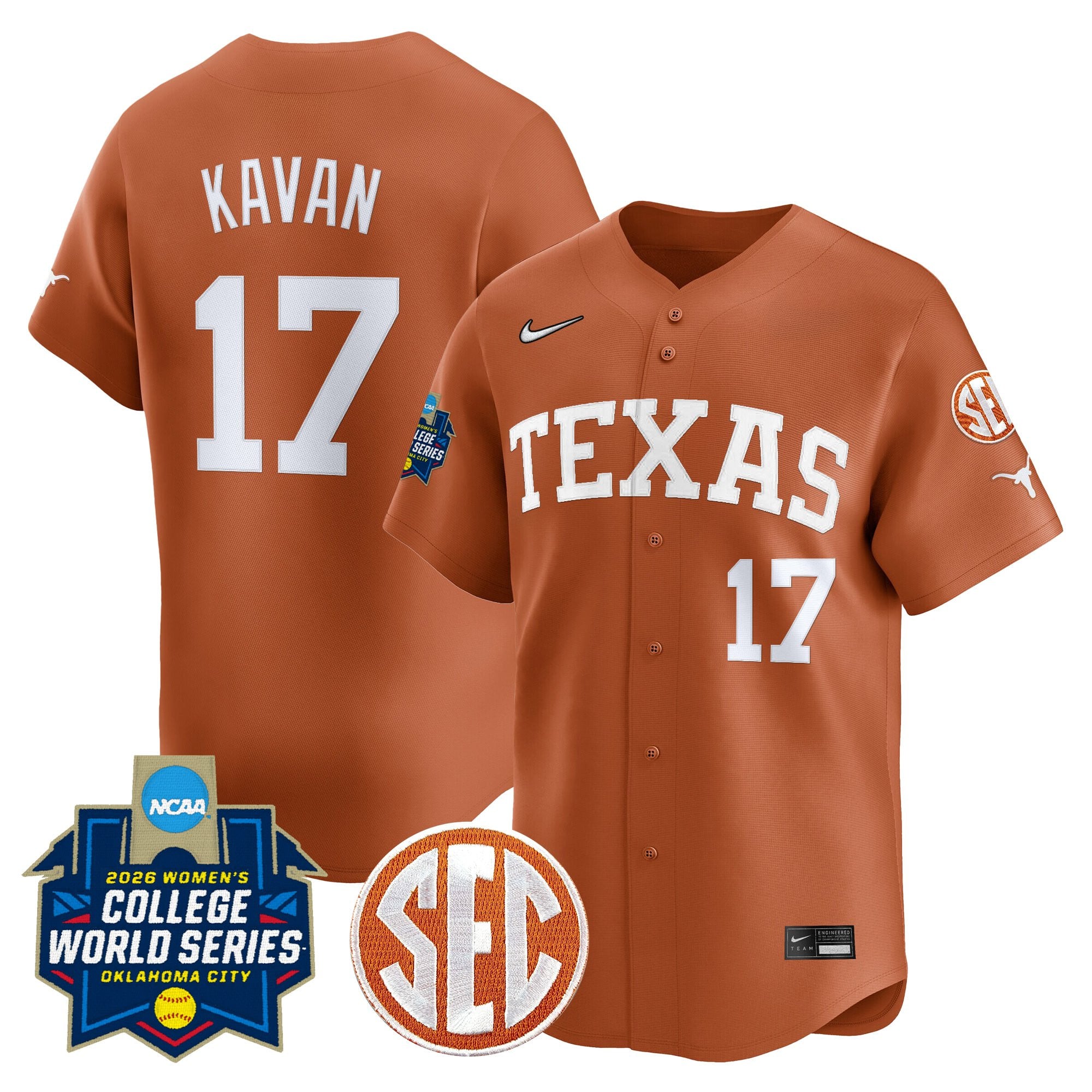 Men's size - Texas Longhorns Softball 2026 World Series (WCWS) Vapor Premier Limited Jersey - All Stitched