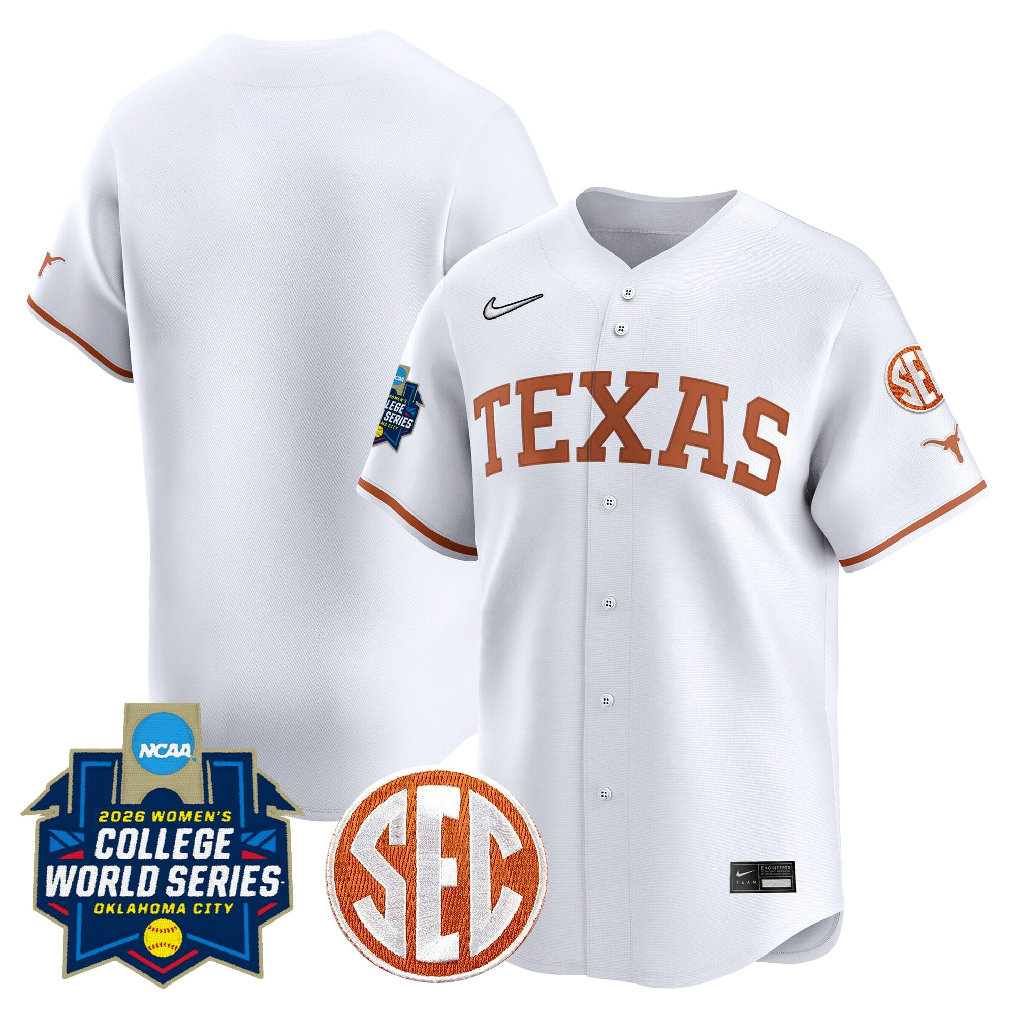 Men's size - Texas Longhorns Softball 2026 World Series (WCWS) Vapor Premier Limited Jersey - All Stitched