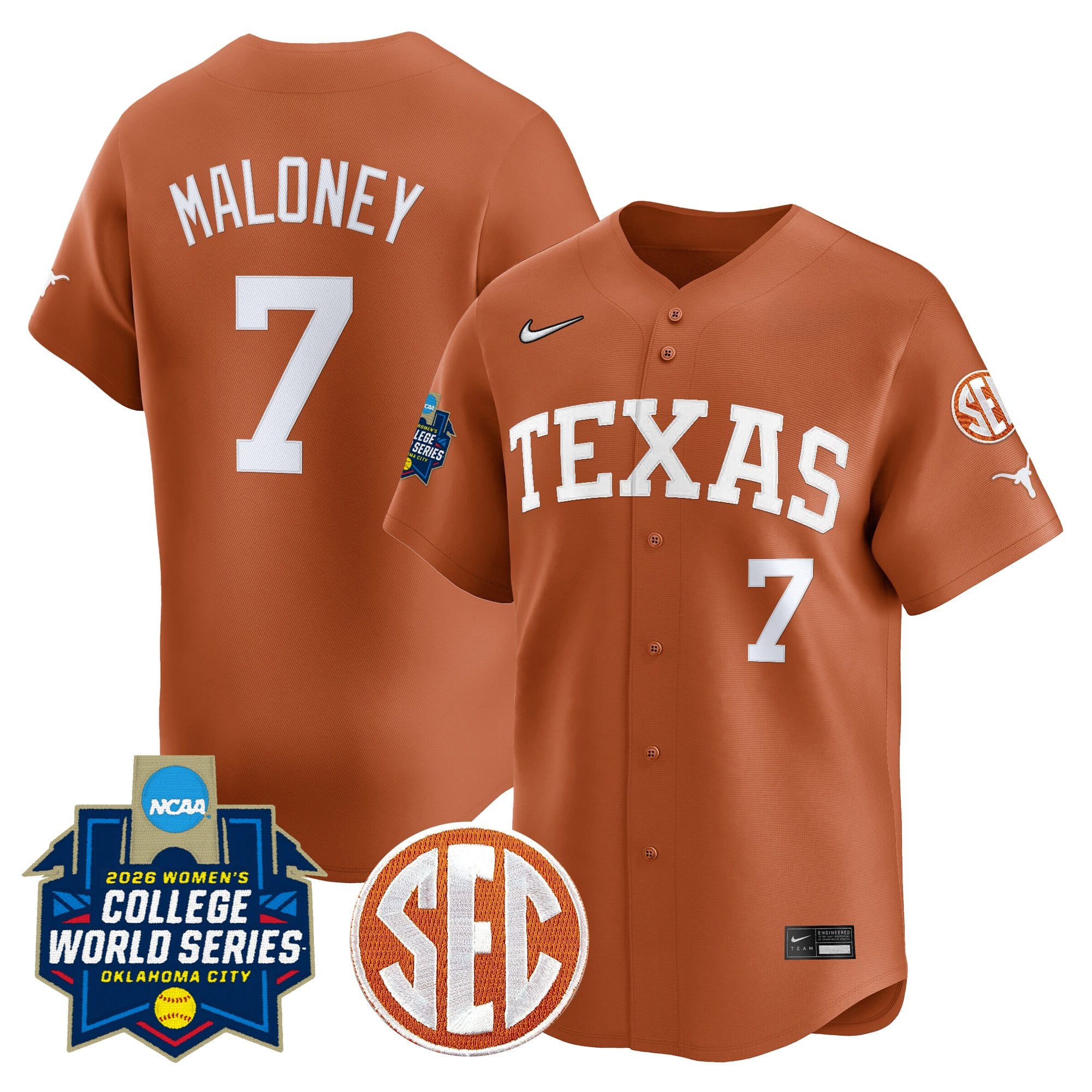 Men's size - Texas Longhorns Softball 2026 World Series (WCWS) Vapor Premier Limited Jersey - All Stitched