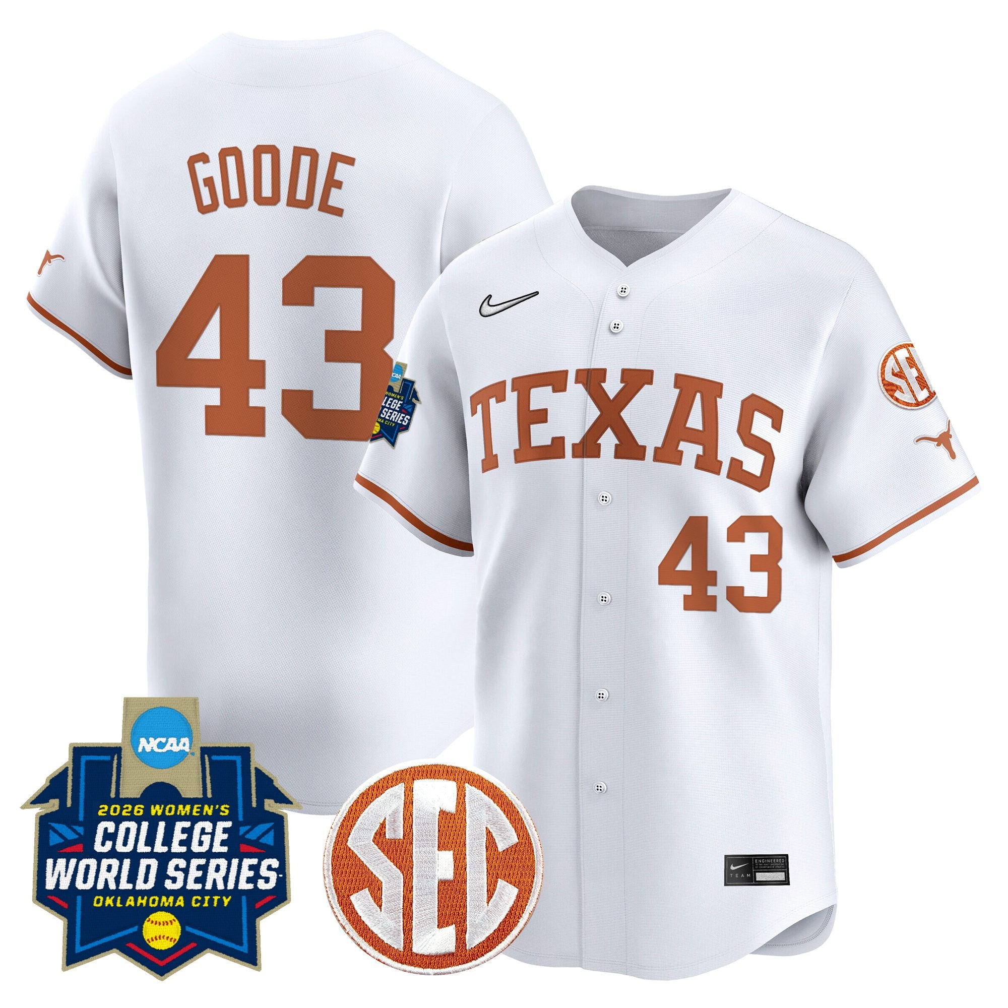 Men's size - Texas Longhorns Softball 2026 World Series (WCWS) Vapor Premier Limited Jersey - All Stitched