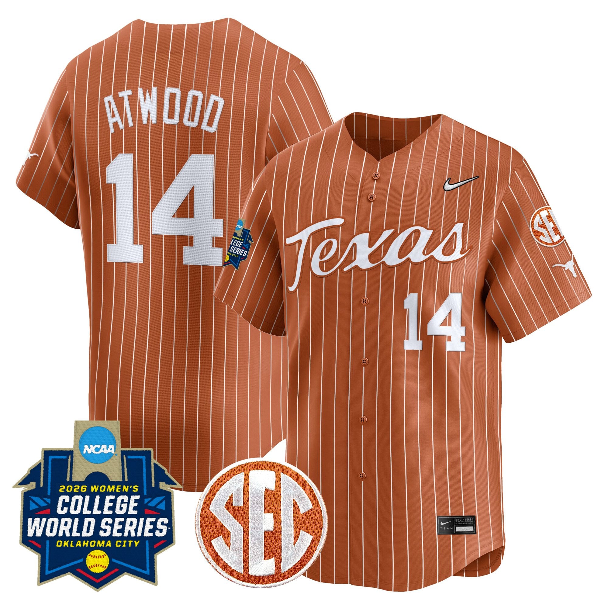Men's size - Texas Longhorns Softball 2026 World Series (WCWS) Vapor Premier Limited Jersey - All Stitched