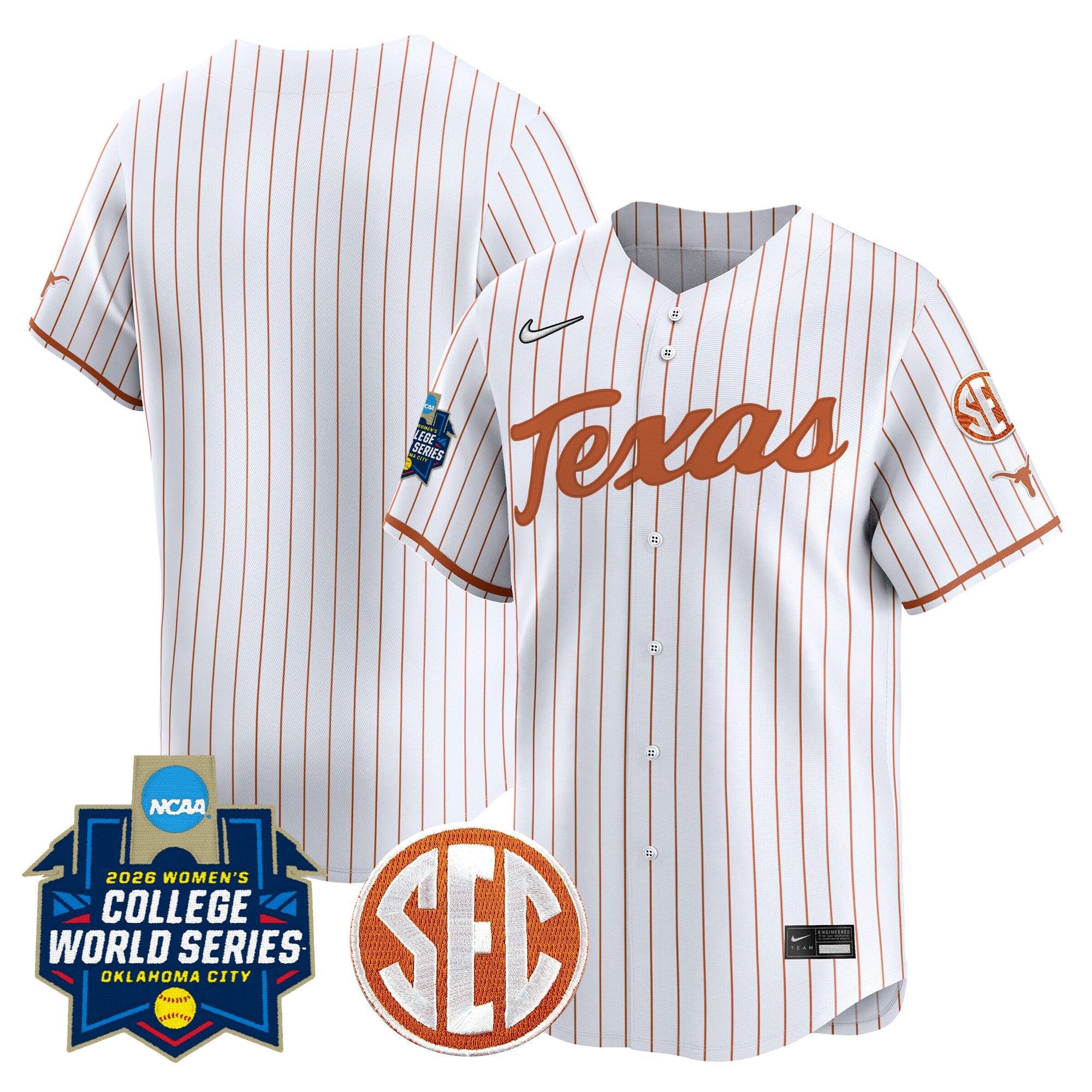 Men's size - Texas Longhorns Softball 2026 World Series (WCWS) Vapor Premier Limited Jersey - All Stitched
