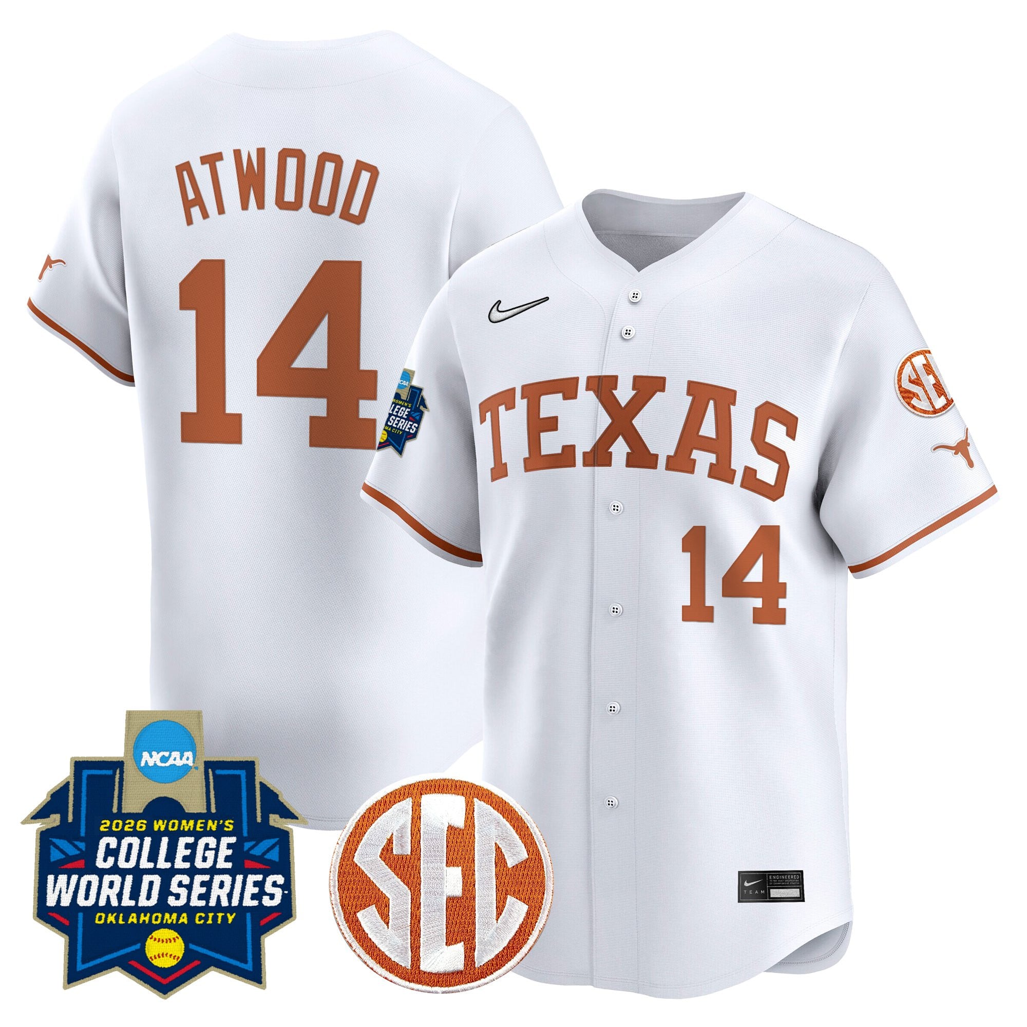 Men's size - Texas Longhorns Softball 2026 World Series (WCWS) Vapor Premier Limited Jersey - All Stitched